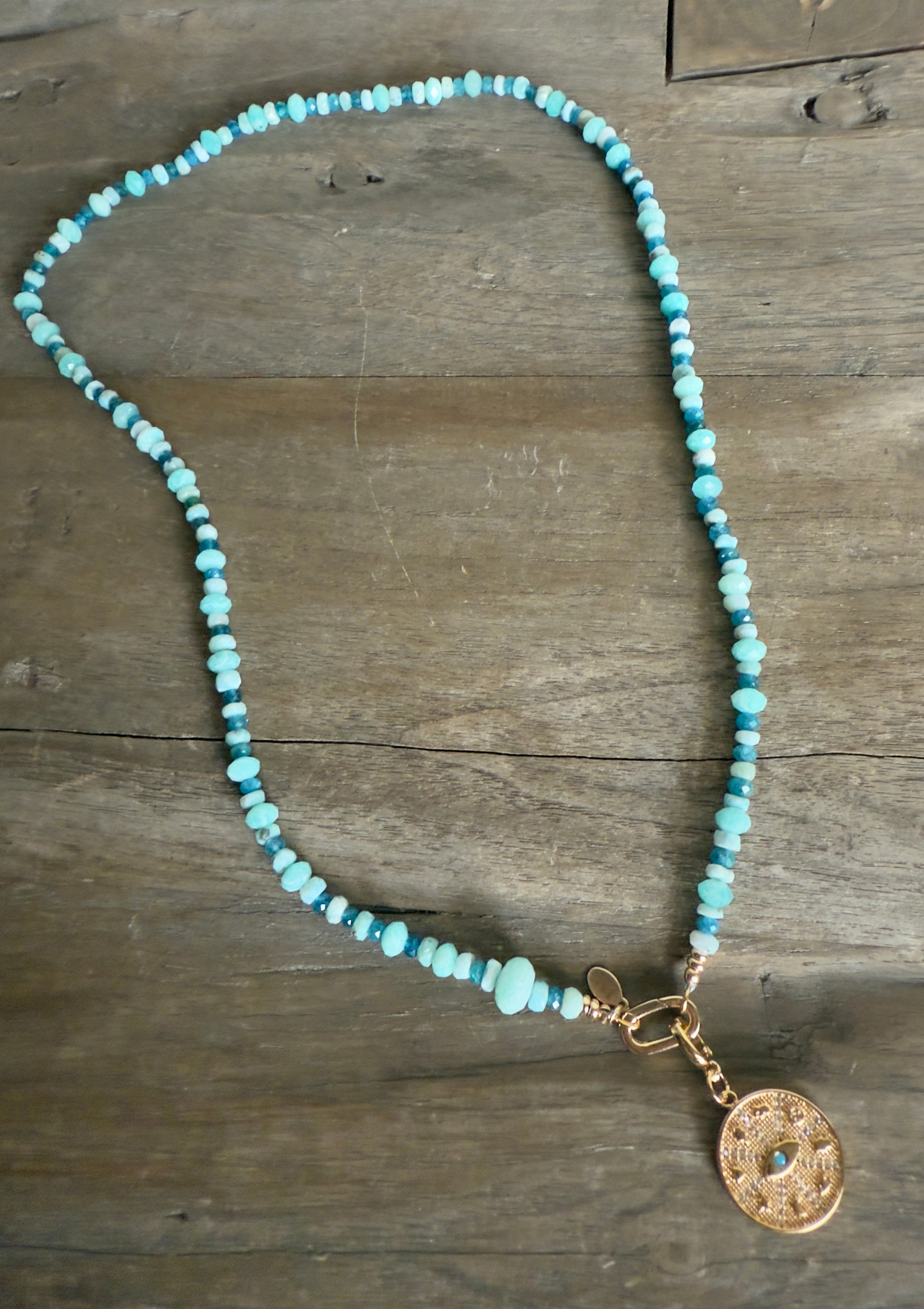 The Crete - Larimar, Amazonite and Apatite Beaded Necklace "One of a Kind"