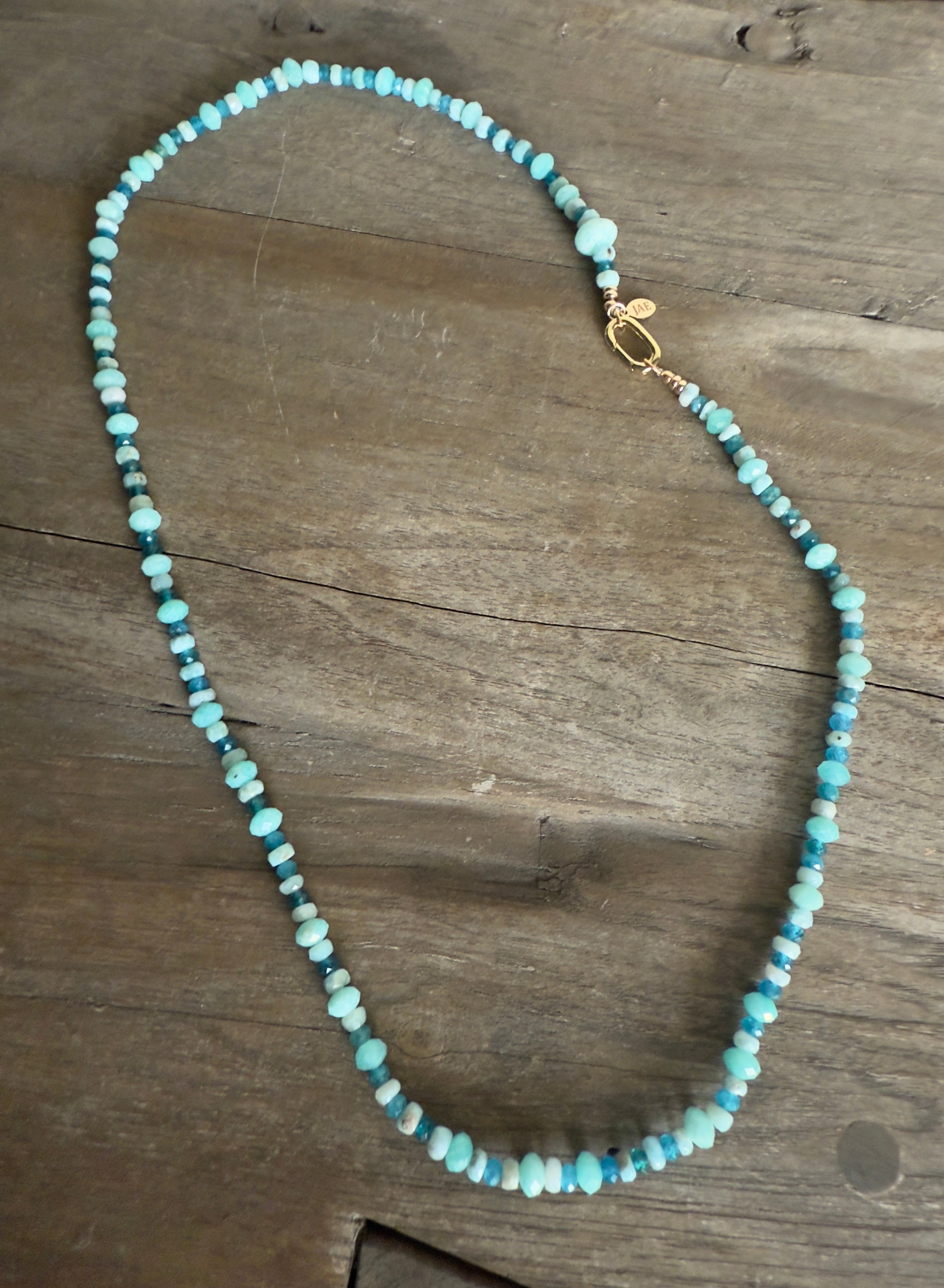 The Crete - Larimar, Amazonite and Apatite Beaded Necklace "One of a Kind"
