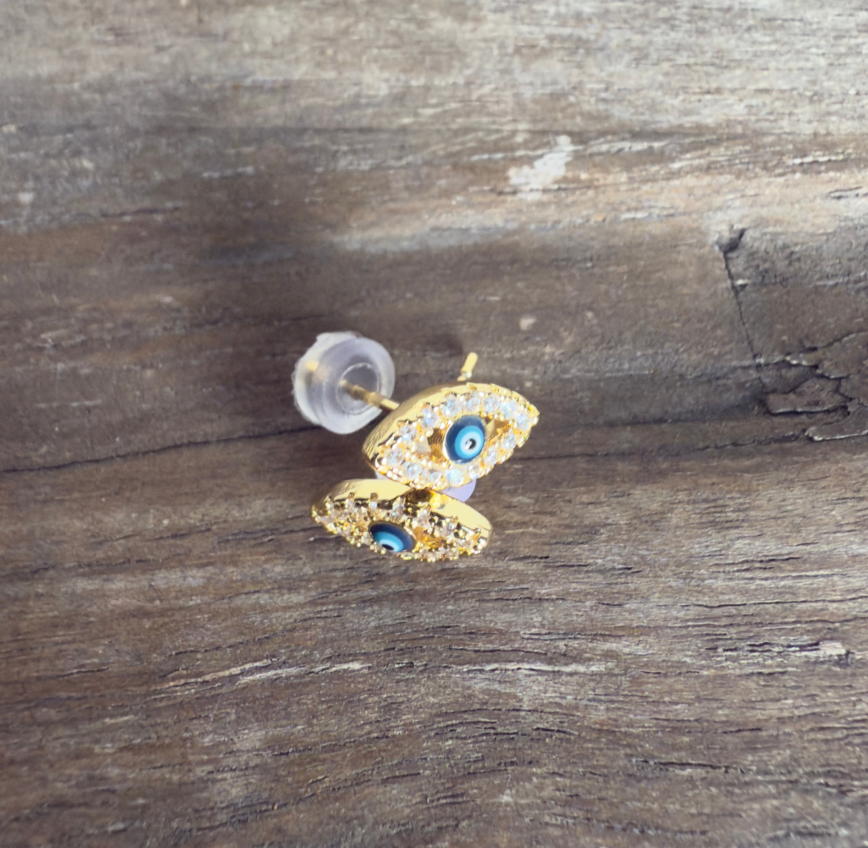 Enamel Evil Eye with Cubic Zirconia Stud Earrings