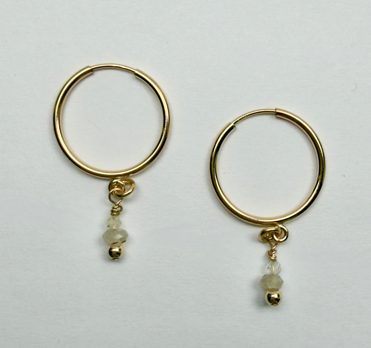 The Ruth - Golden Rutilated Quartz Charm Hoop Earrings