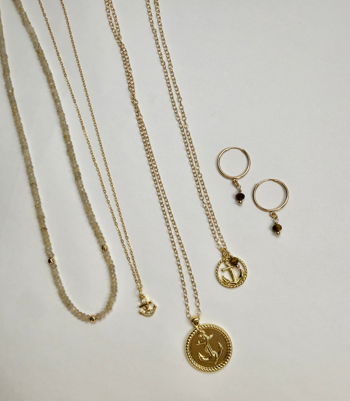 The Louisa - Anchor and Tiger's Eye Charm Necklace