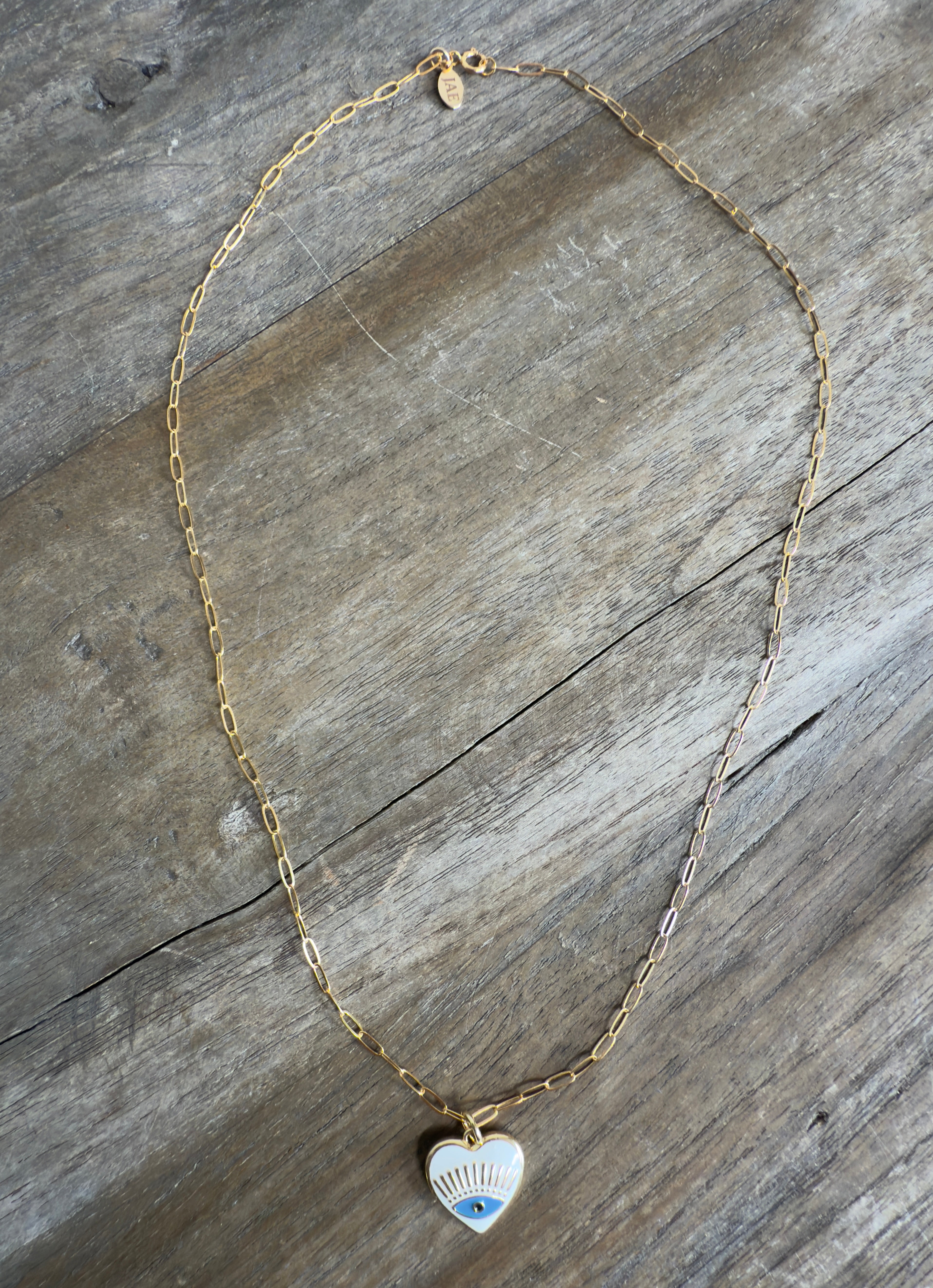 The Chora - White Enamel Evil Eye Heart Necklace