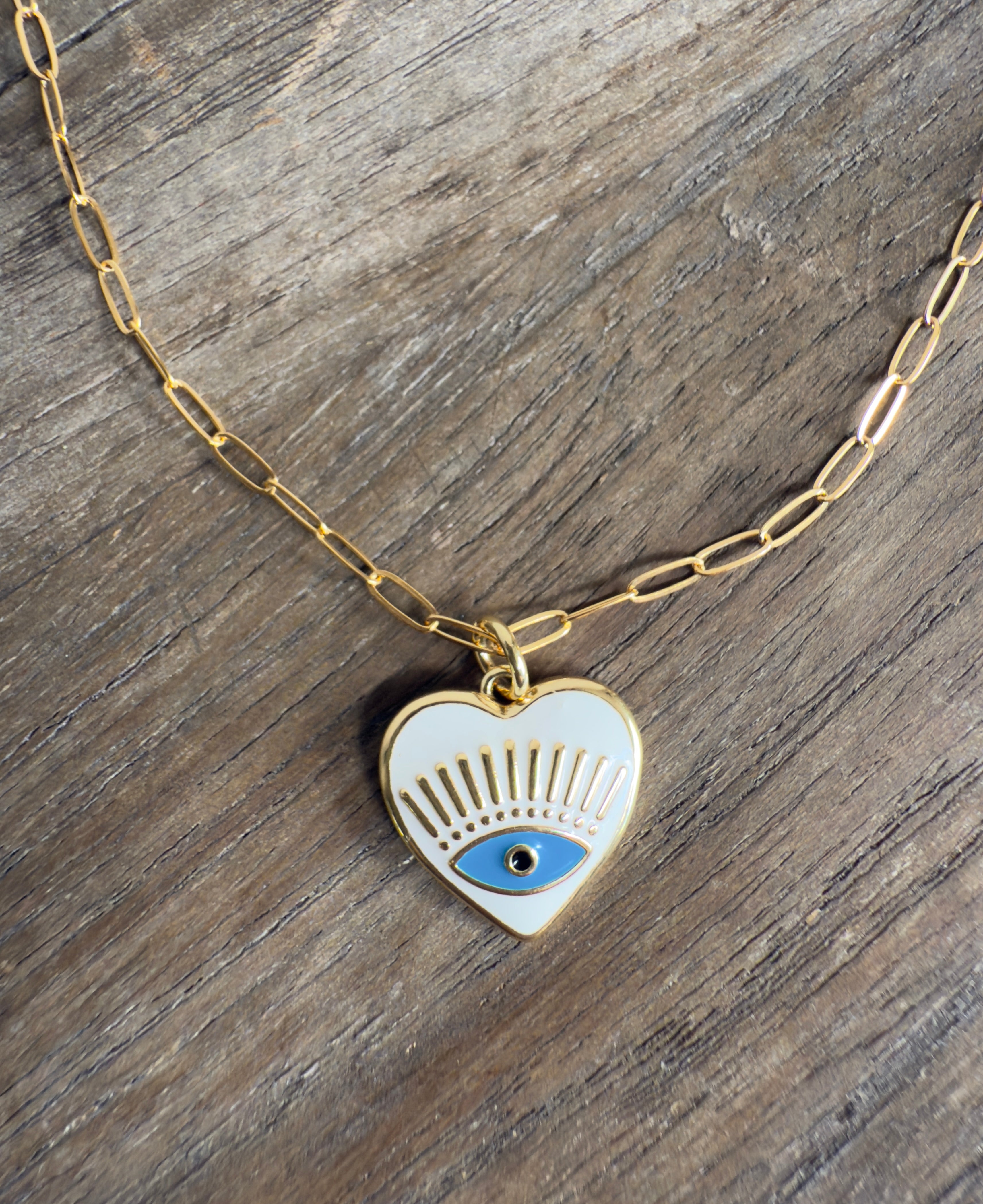 The Chora - White Enamel Evil Eye Heart Necklace