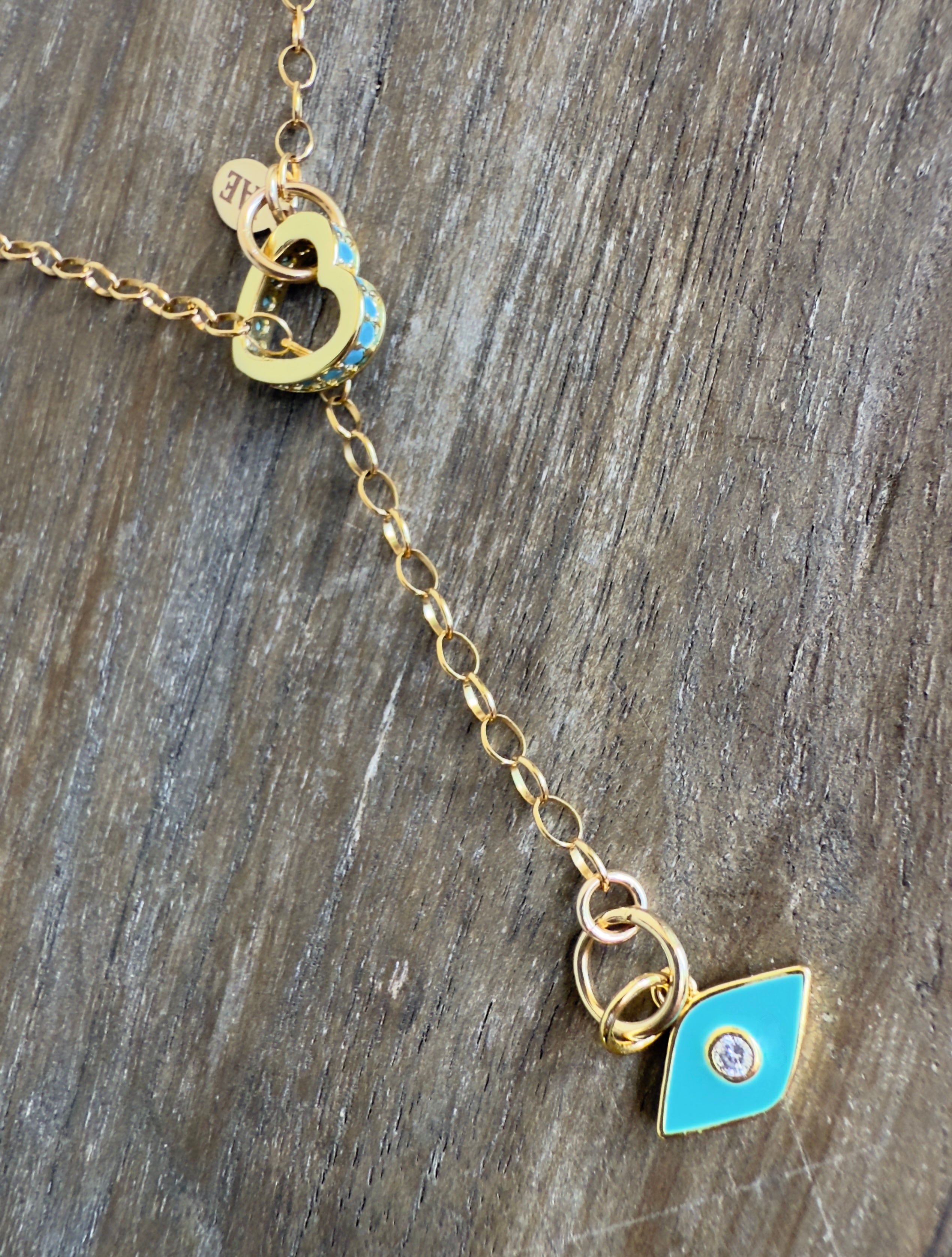 The Avery - Floating Heart and Evil Eye Charm Lariat Necklace