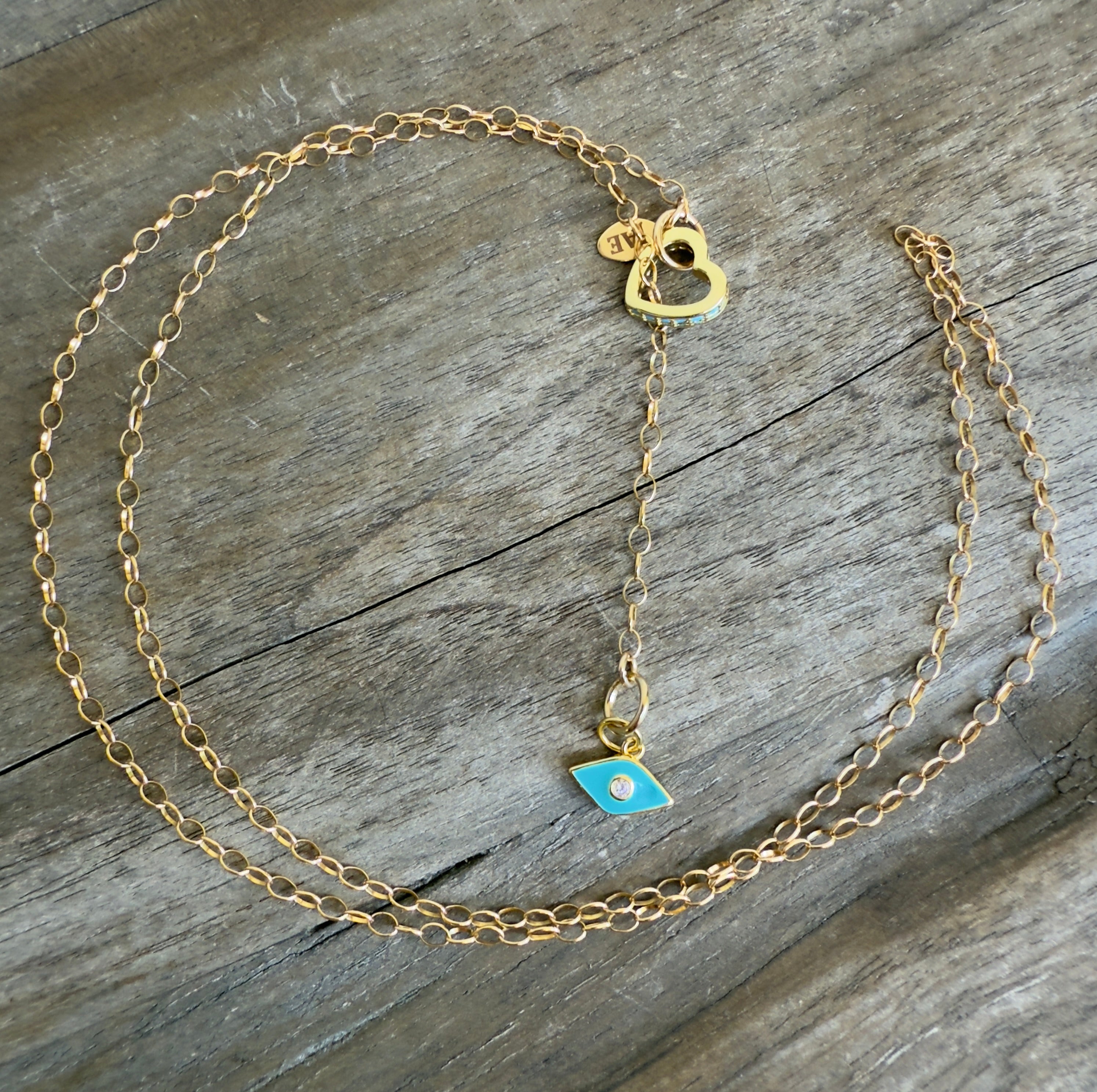 The Avery - Floating Heart and Evil Eye Charm Lariat Necklace
