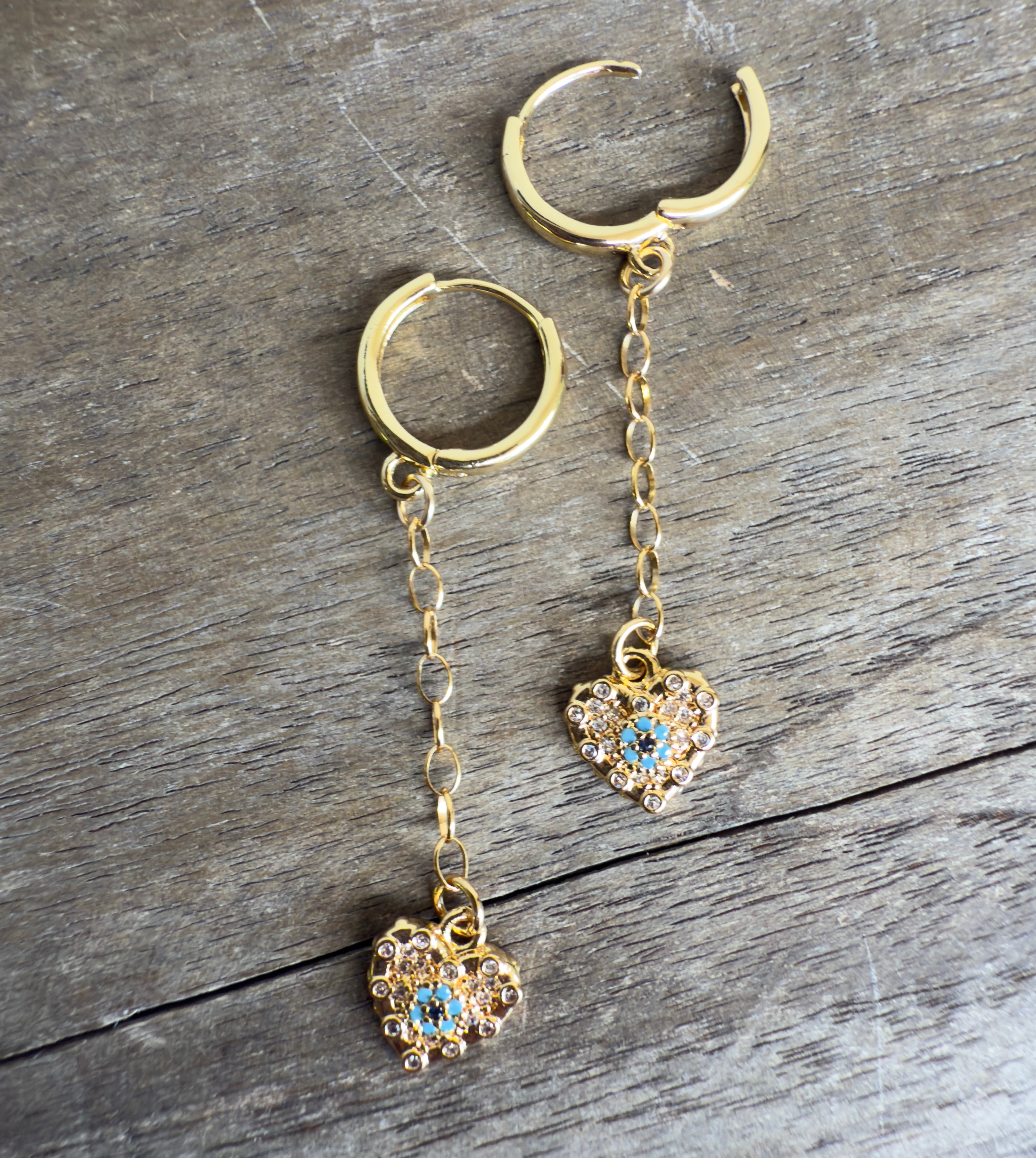 The River - Evil Eye Heart Chain Drop Huggie Earrings