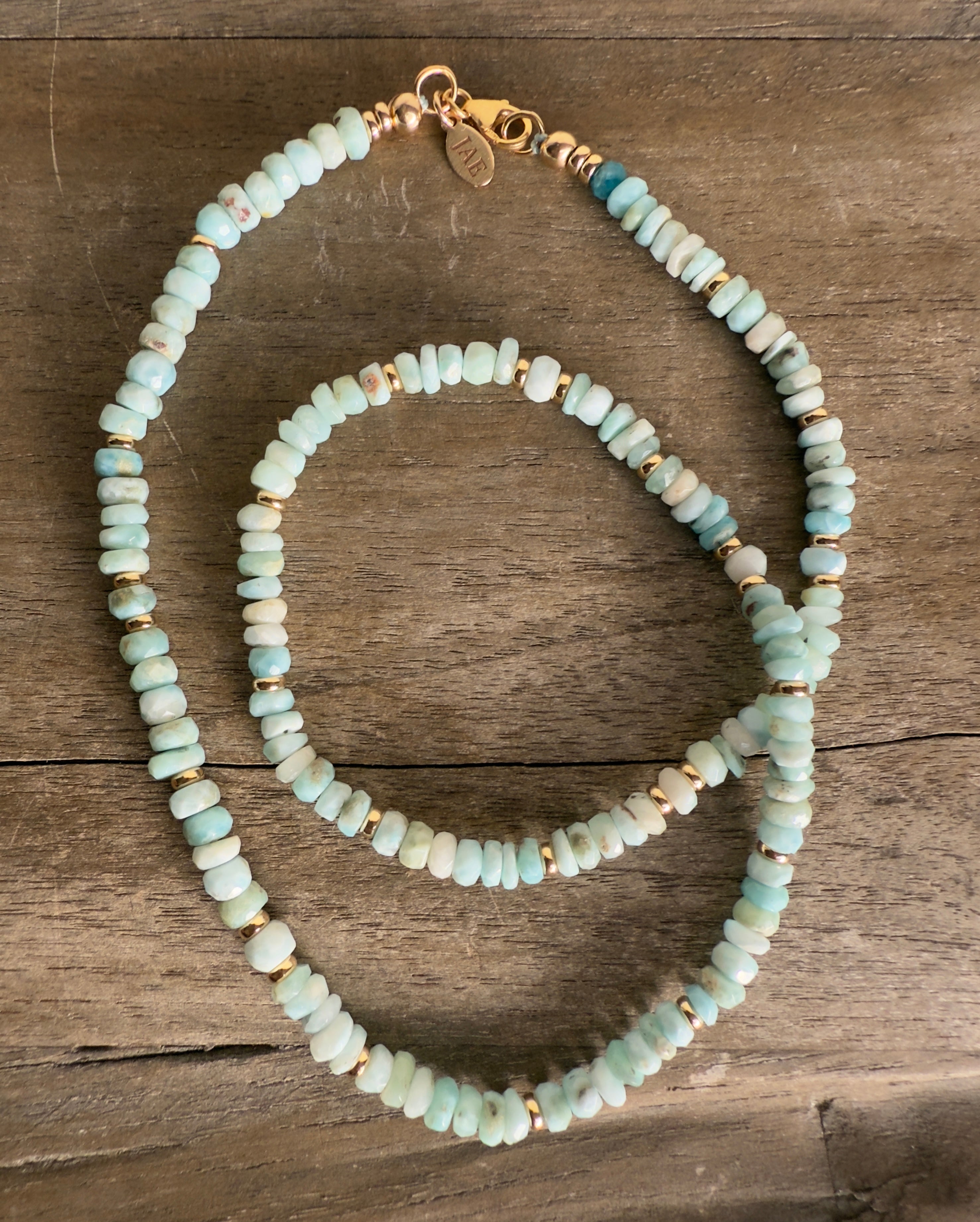The Camille - Larimar and Gold Beaded Necklace