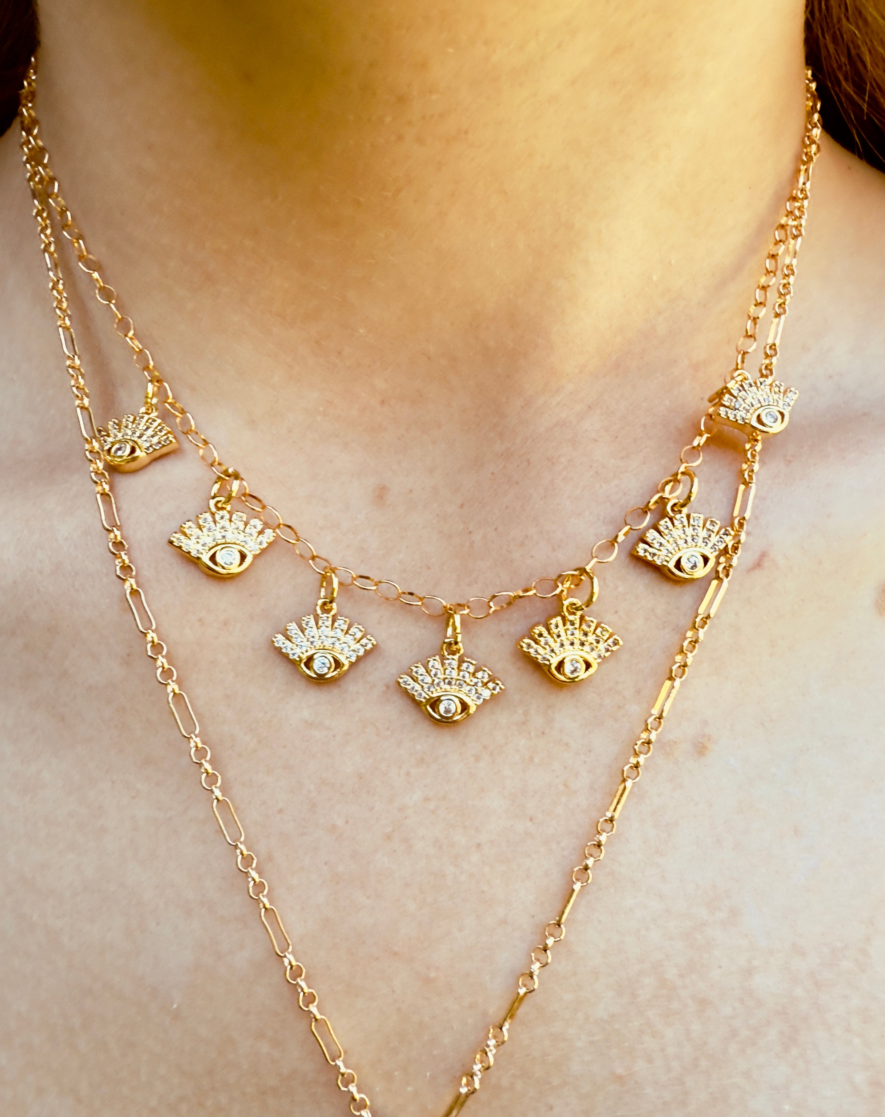 The Nia - Evil Eye Seven Charm Necklace - 16" Length