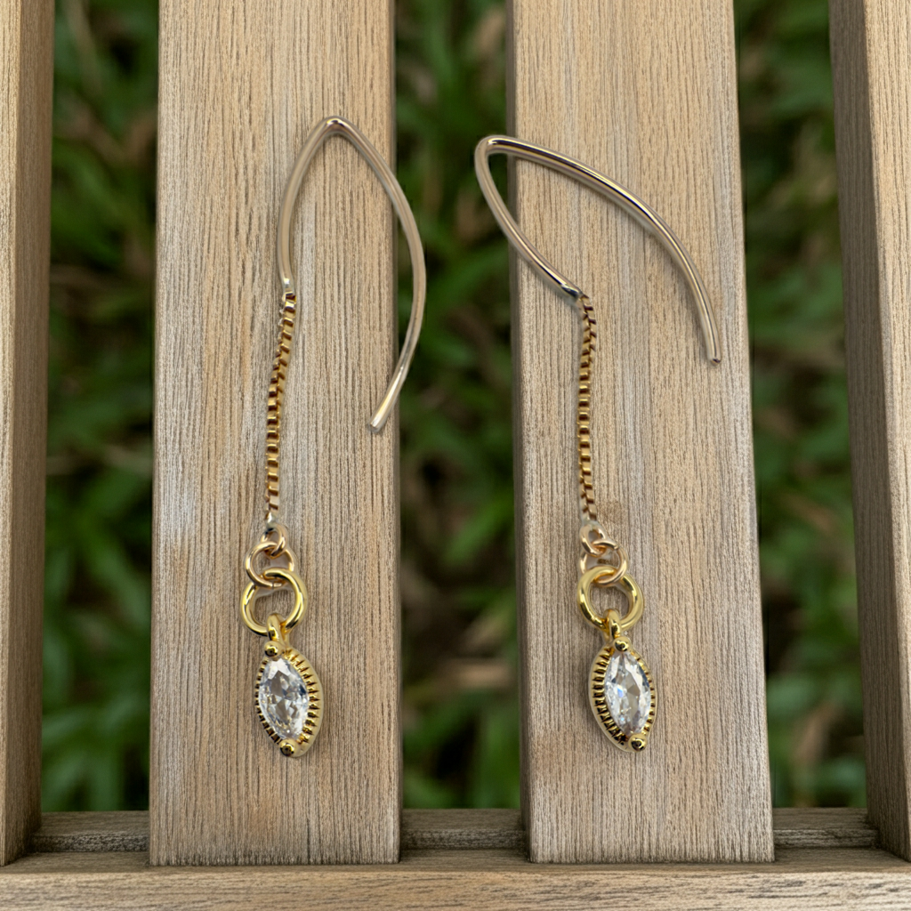 "The Denton" Drop Wire Box Chain Marque CZ Earrings