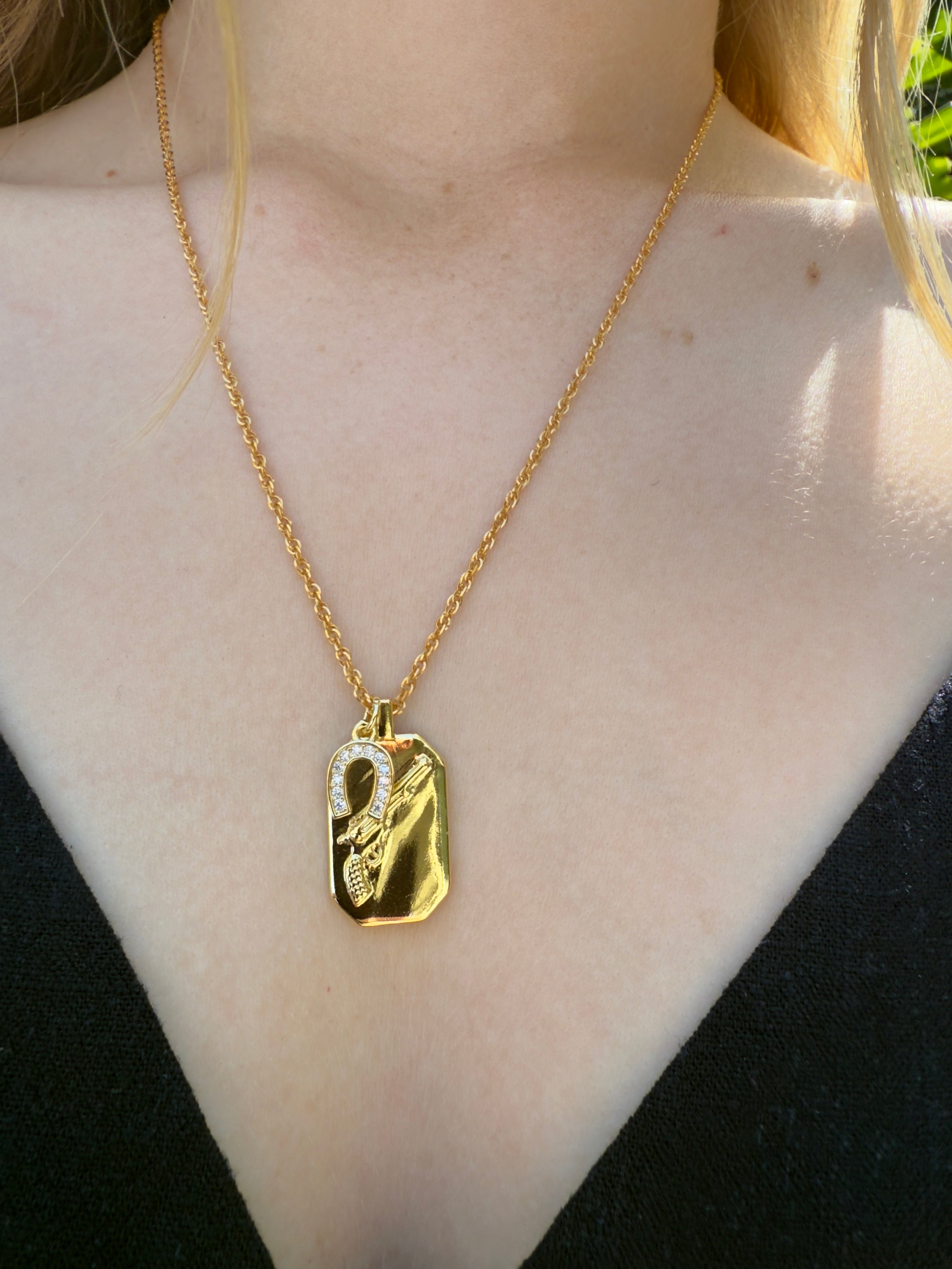 The Charlie - Revolver Medallion and Horseshoe Necklace