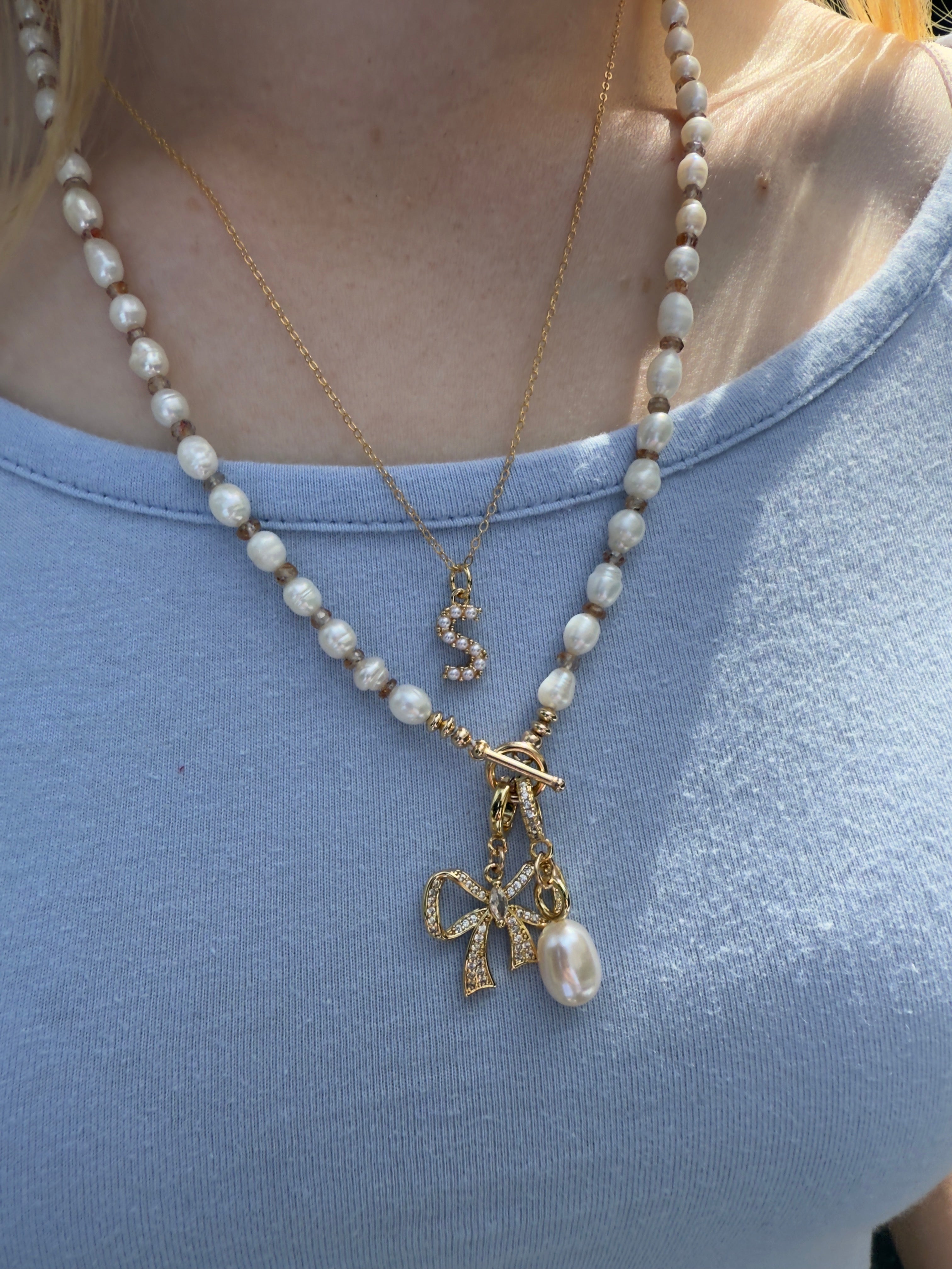 The Cary - Fancy Cubic Zirconia Gold Bow Clip-on Charm