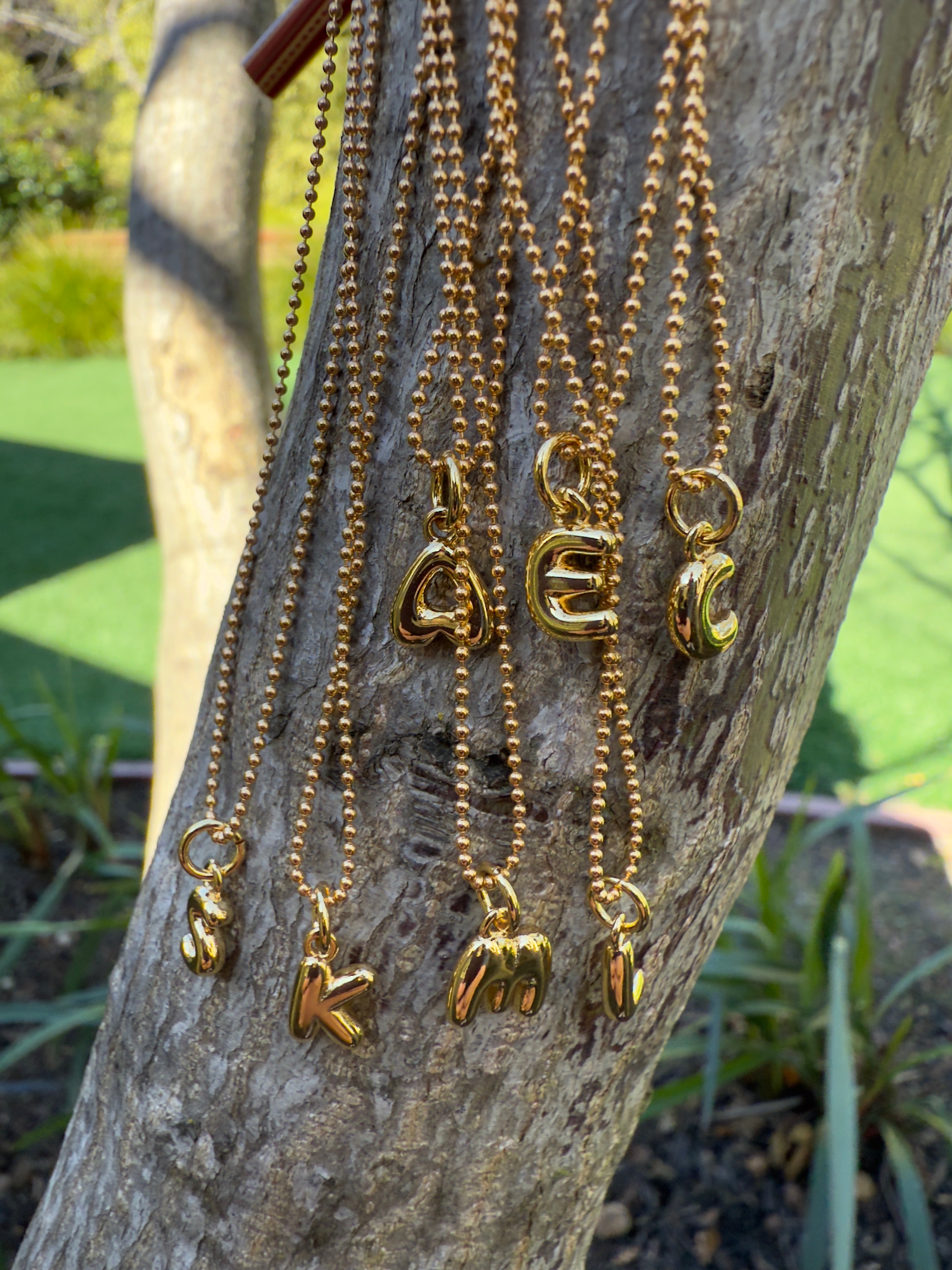 14K Gold Puff Initial Charm on a Ball Chain Necklace