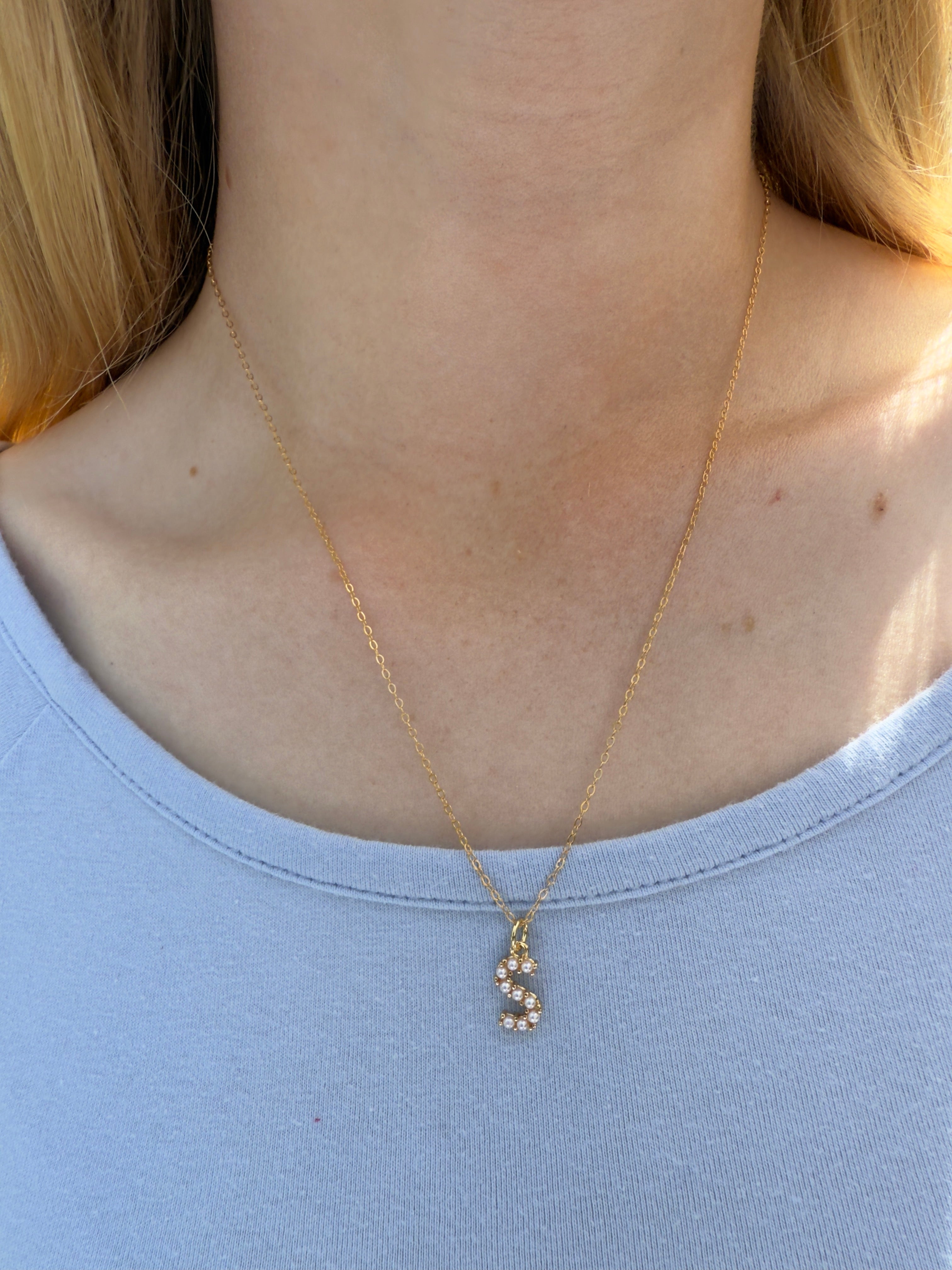 Pearl and Gold Initial Necklace