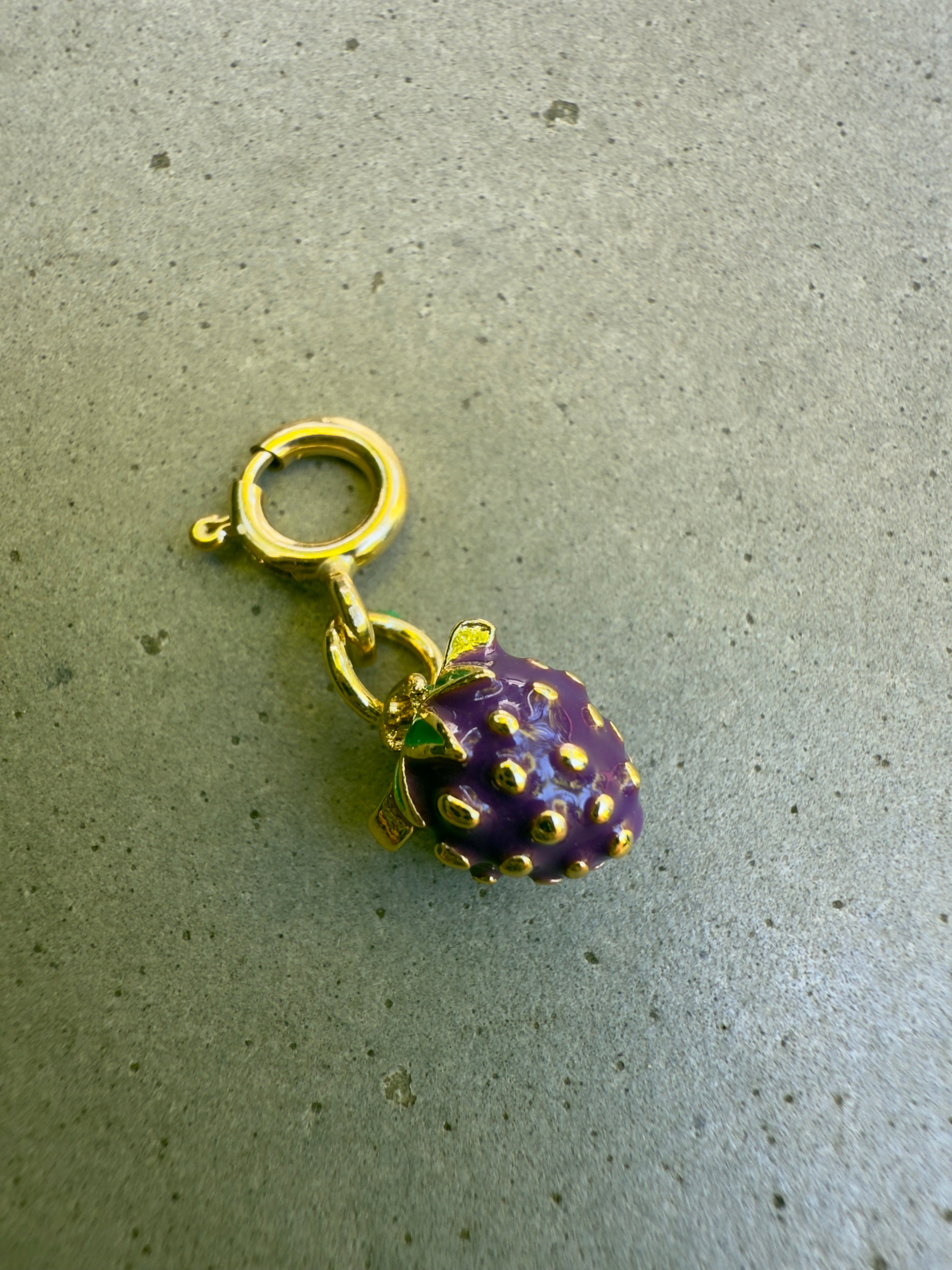 Purple Strawberry Fruit Charm with Clip-on Connector