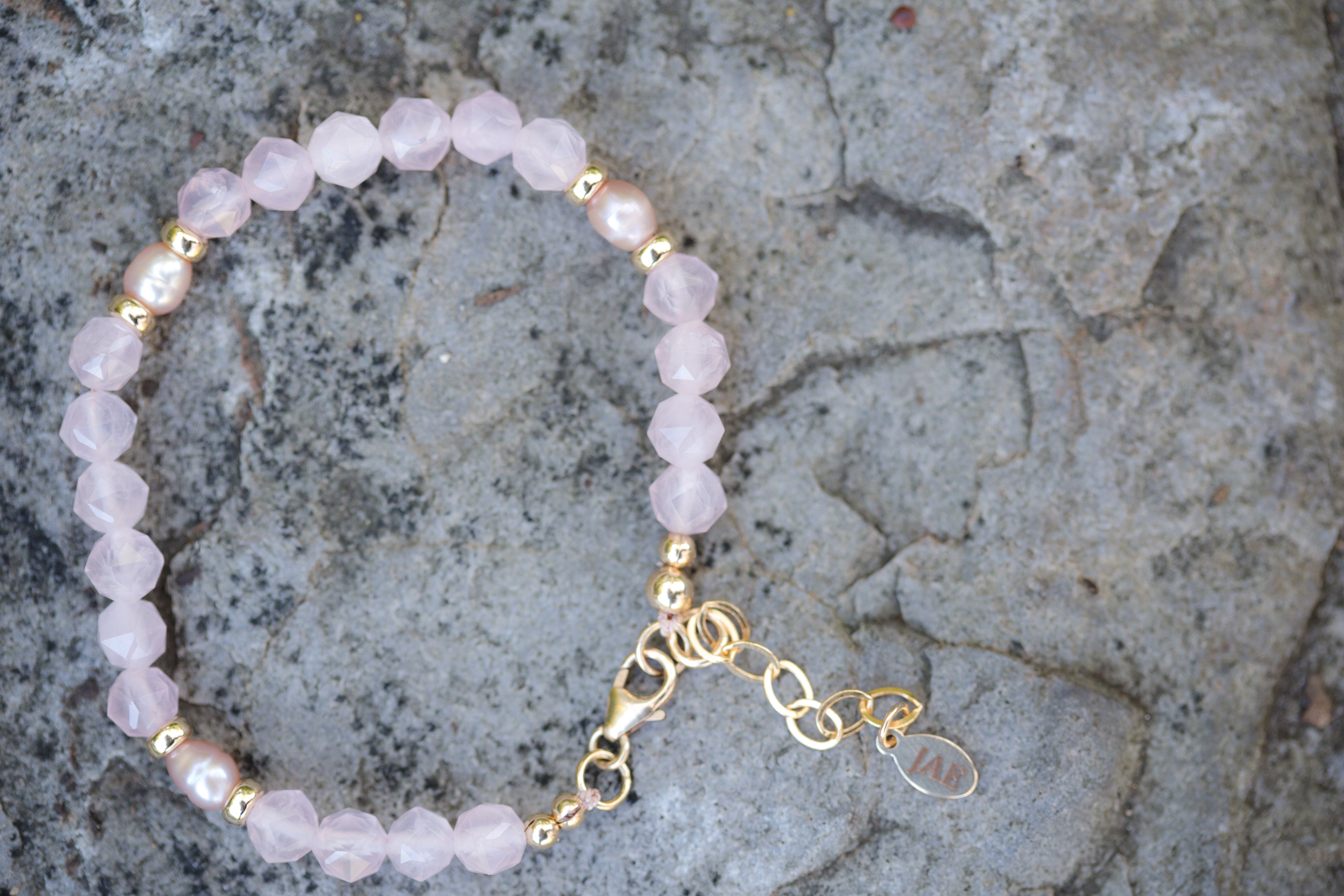The Rose - Rose Quartz with Gold and Pearl Accent Beads Bracelet