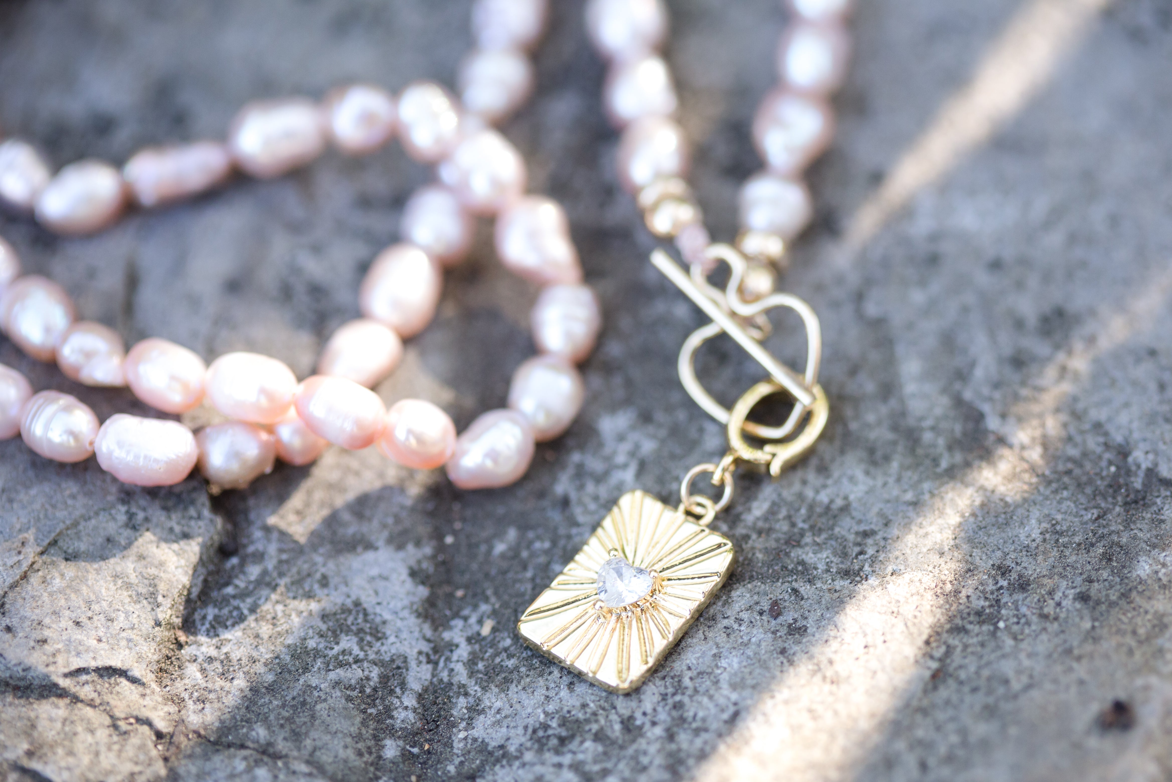 The Alexa - Light Pink Freshwater Pearl Necklace with Removable Charm