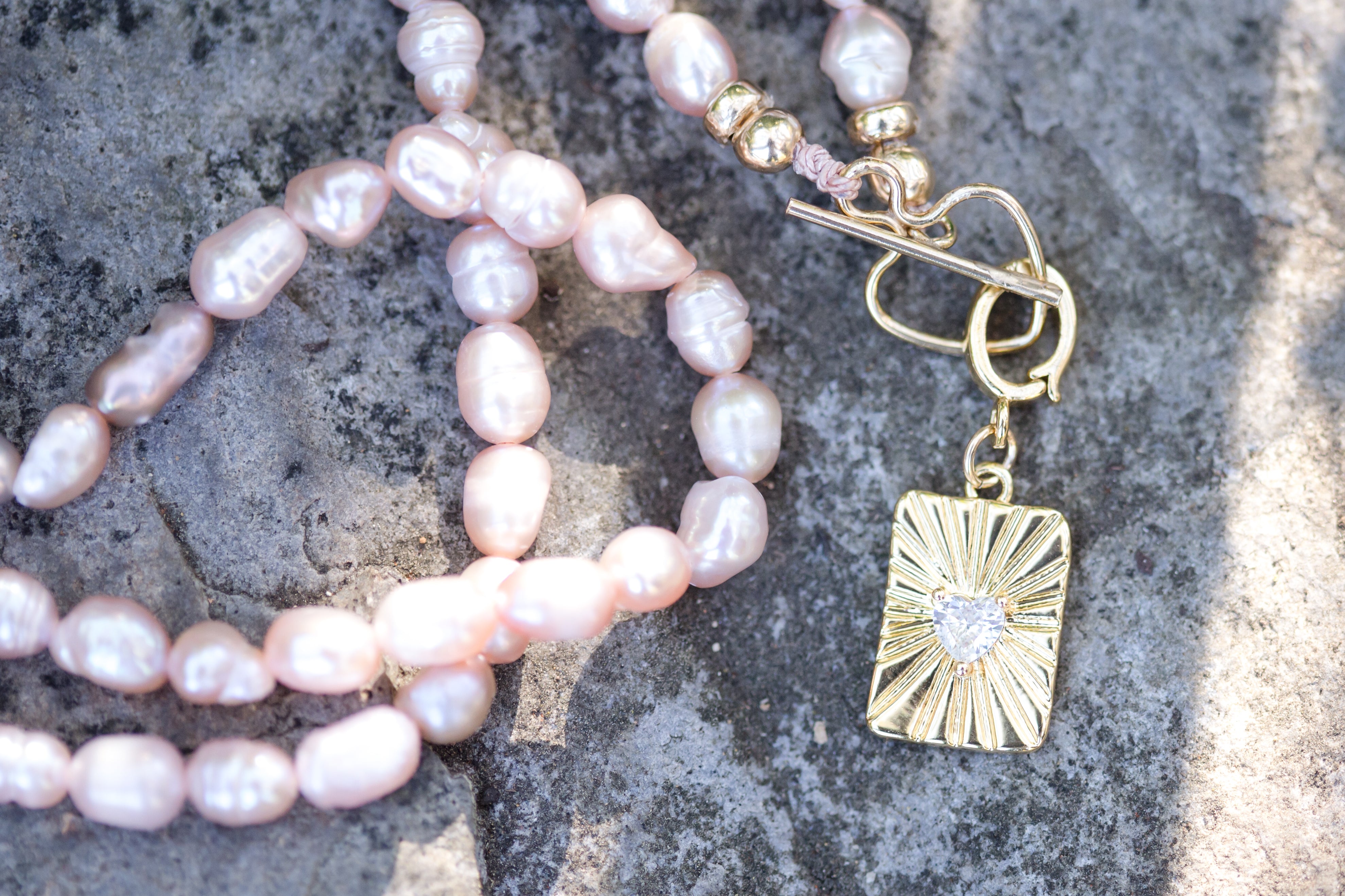 The Alexa - Light Pink Freshwater Pearl Necklace with Removable Charm