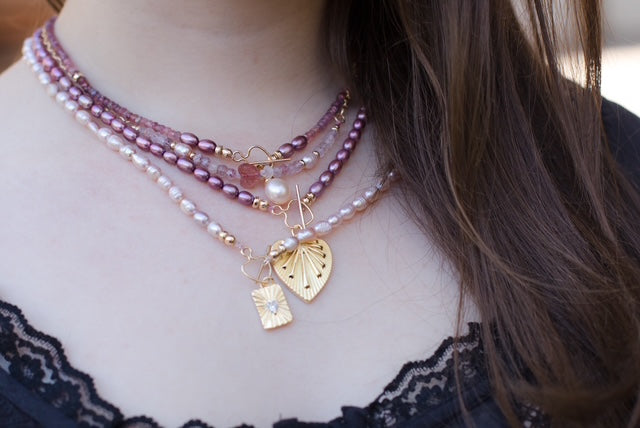The Emma Rose - Gold with a Strawberry Quartz and Pink Pearls Necklace