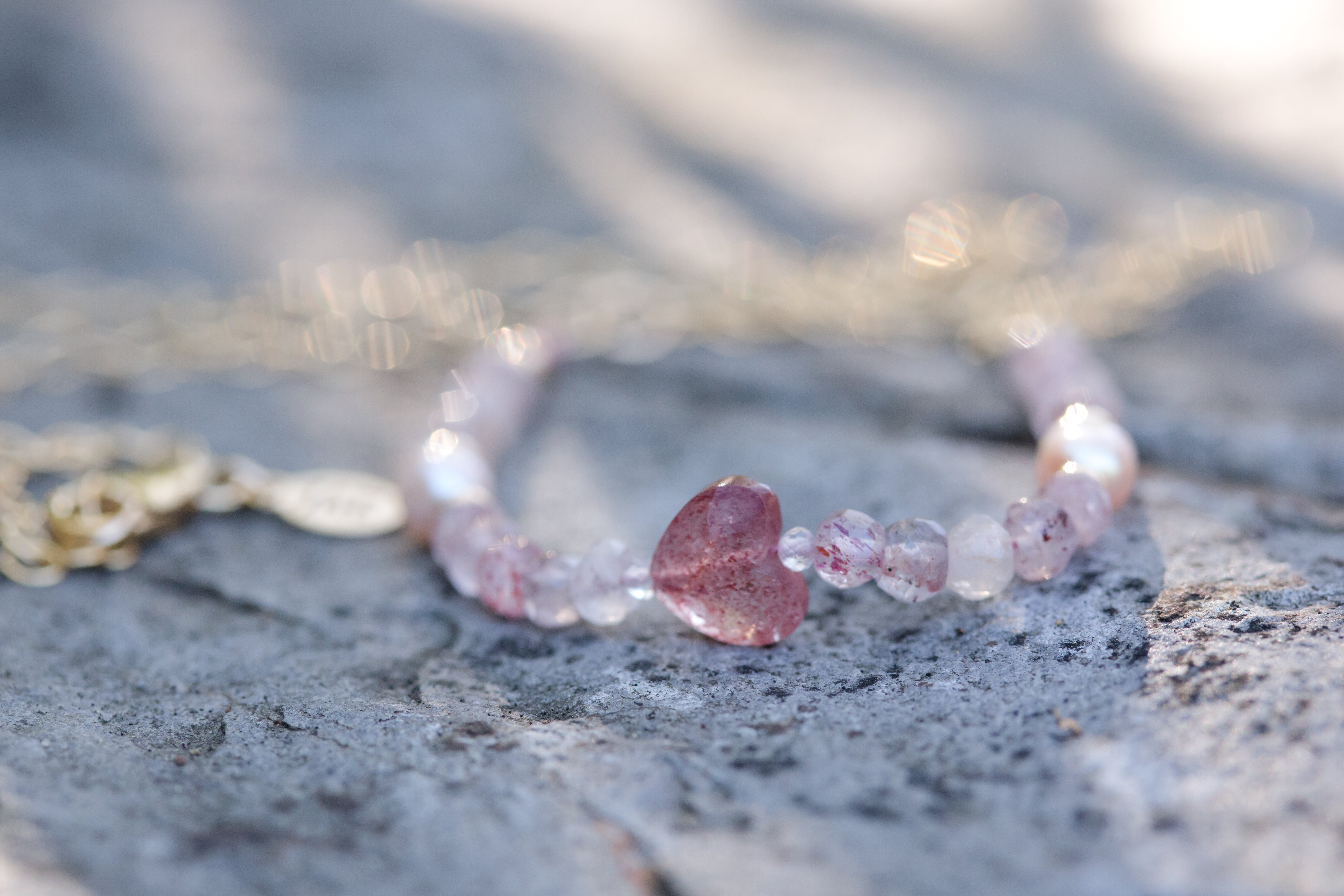 The Emma Rose - Gold with a Strawberry Quartz and  Pink Pearls Necklace