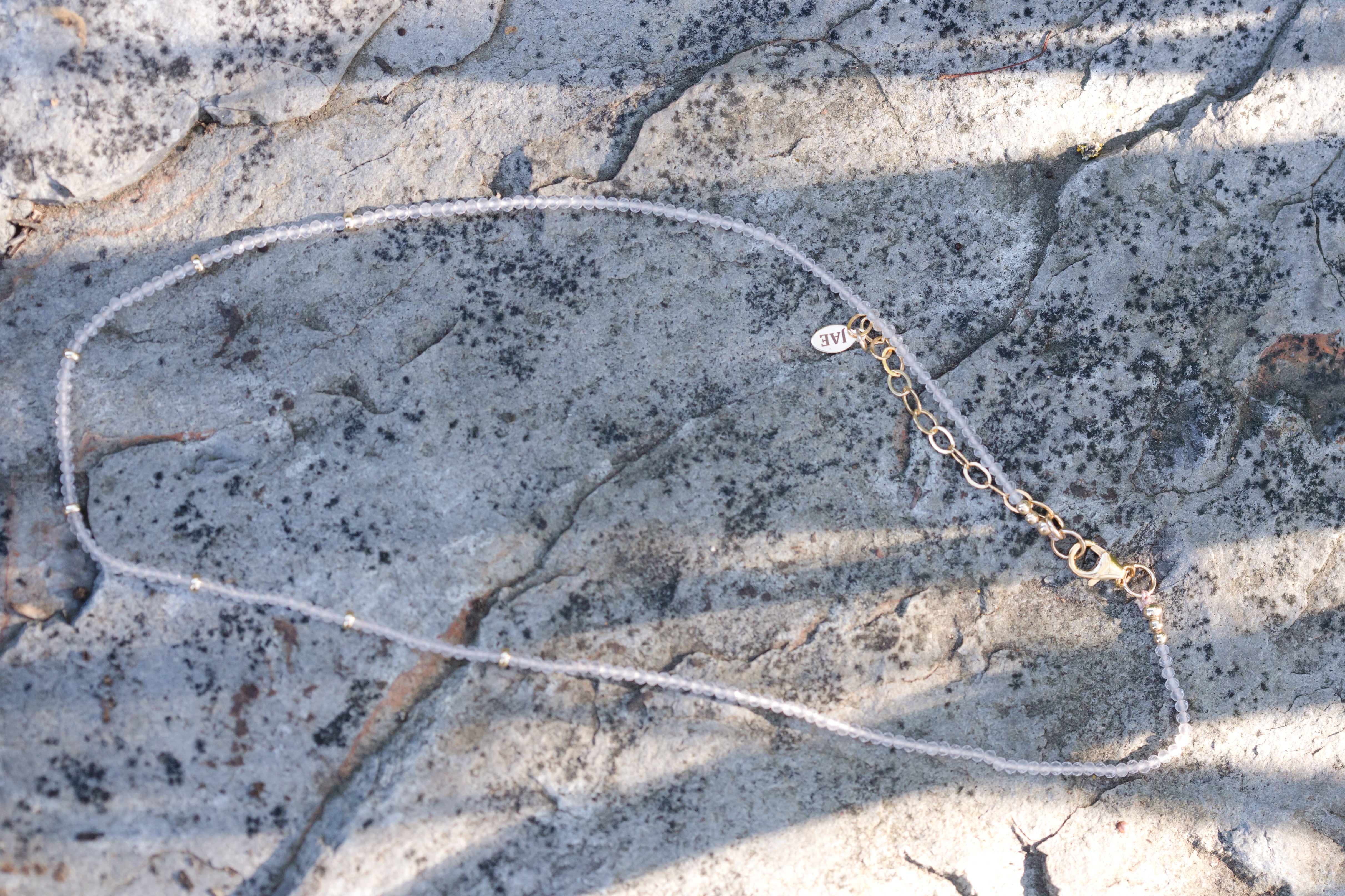 The Lisa - Rose Quartz and Gold Station Bead Necklace