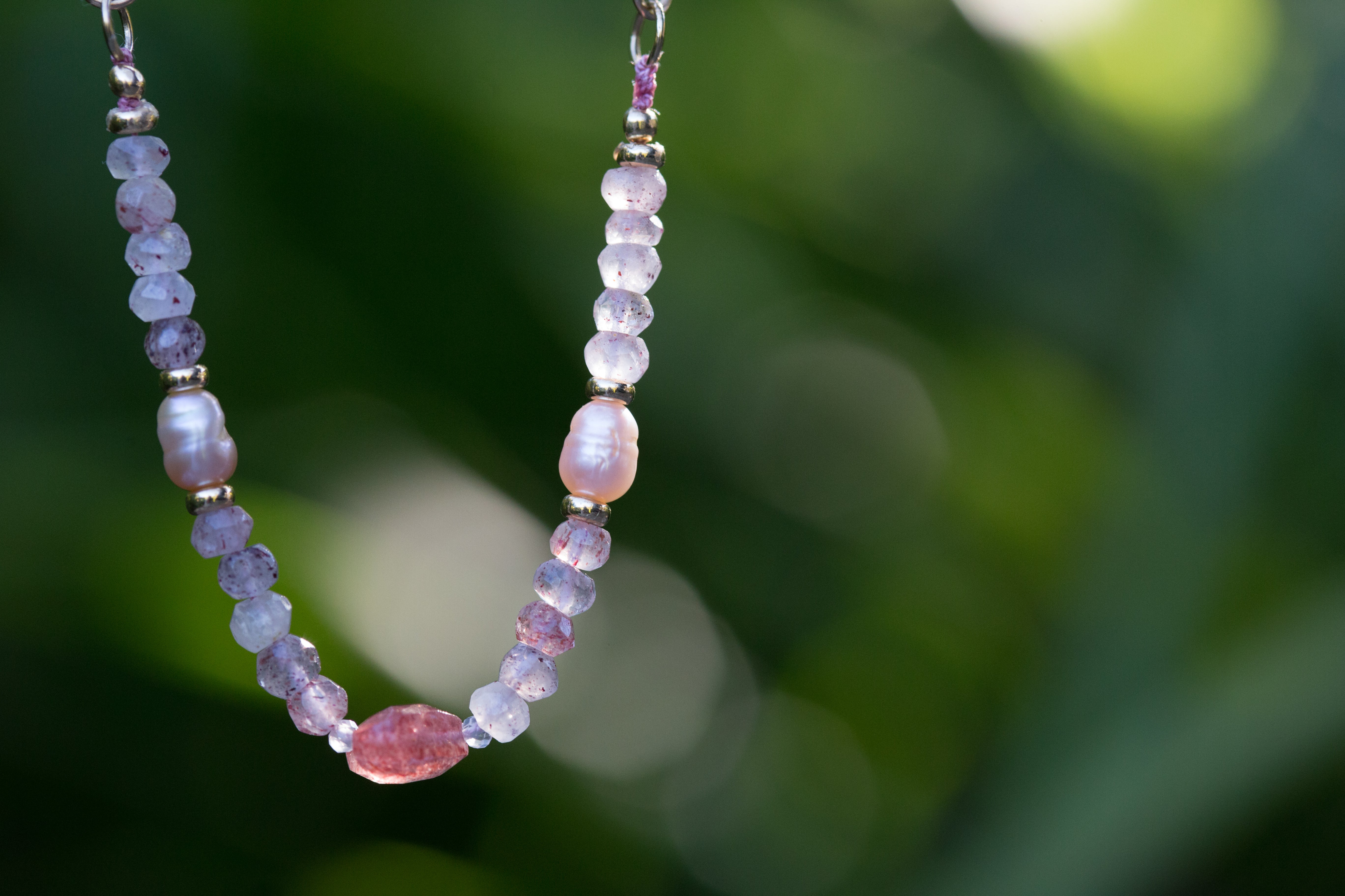 The Emma Rose - Gold with a Strawberry Quartz and  Pink Pearls Necklace