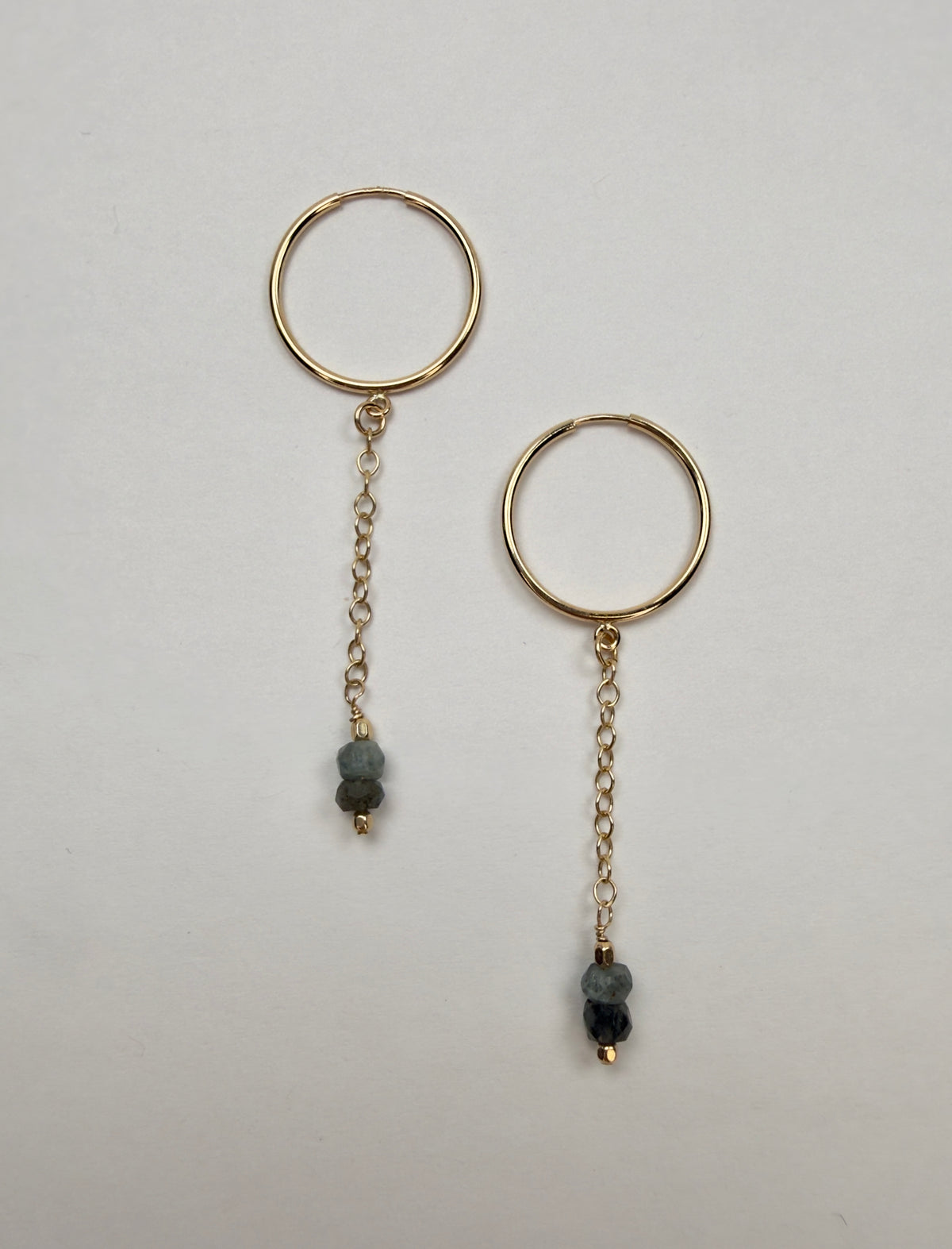 The Nala - Chain and Moss Aquamarine Drop Hoop Earrings