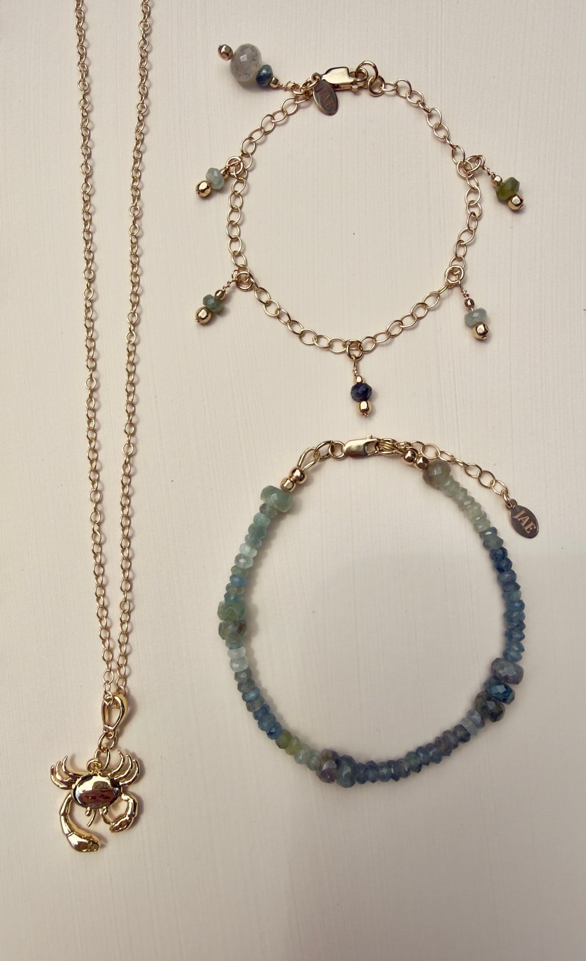 The Ottile - Moss Aquamarine Charm Drop Braceclet