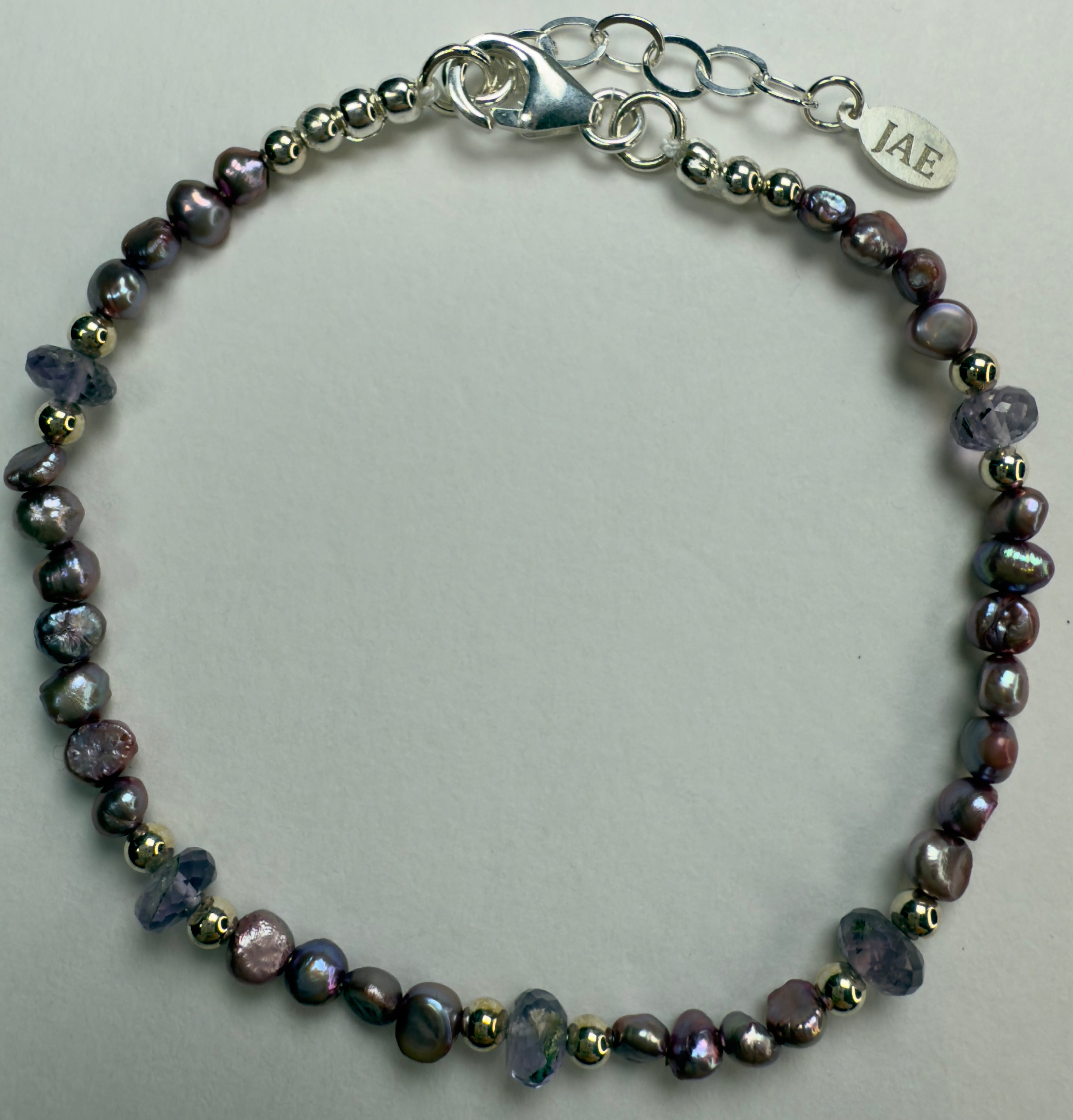 CUSTOM “The Kris” Amethyst and Freshwater Pearl w/Sterling Silver Bracelet