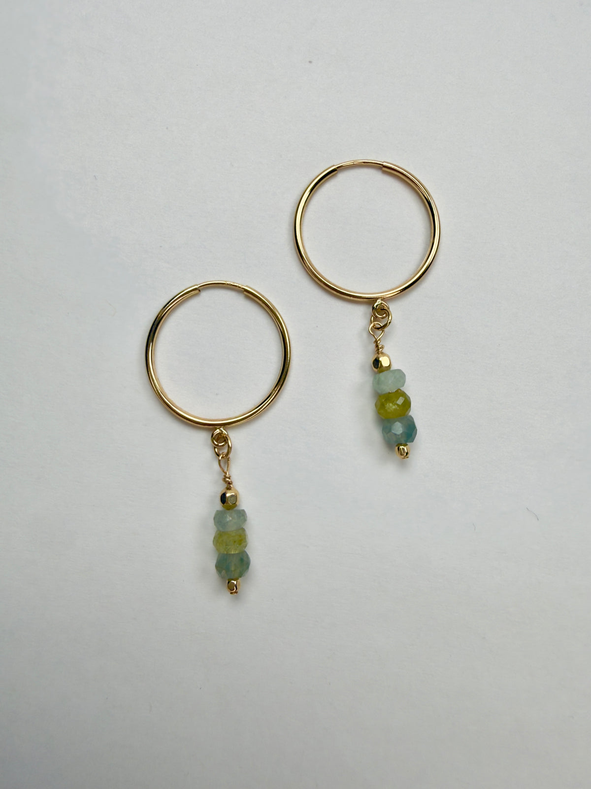 The Mena - Moss Aquamarine Charm Drop Hoop Earrings