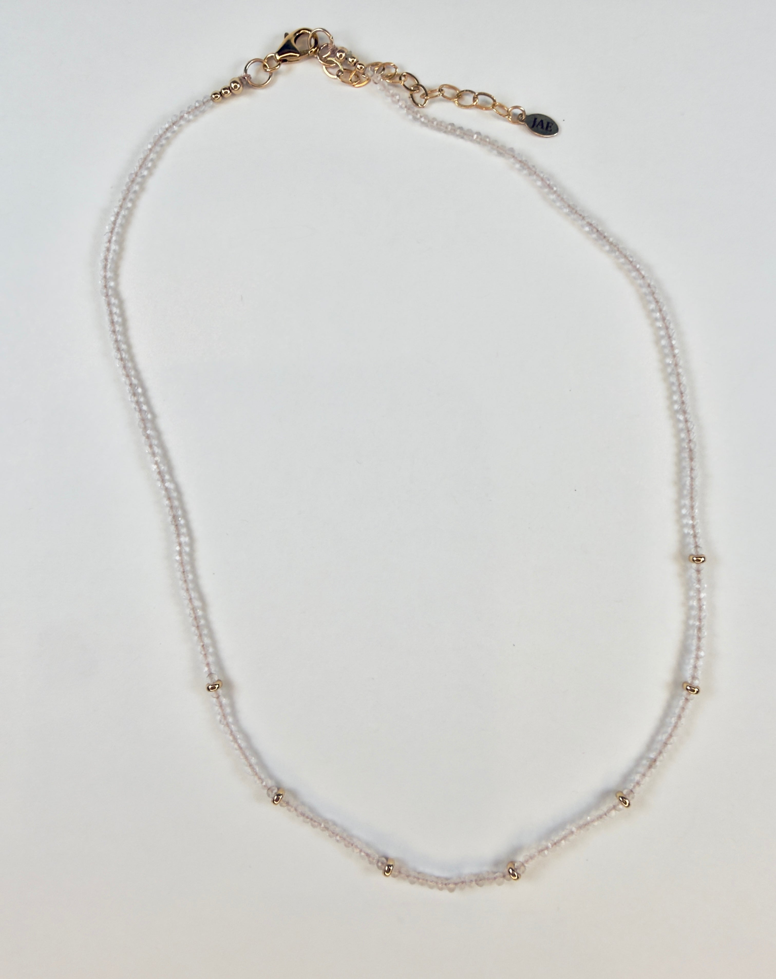 The Lisa - Rose Quartz and Gold Station Bead Necklace