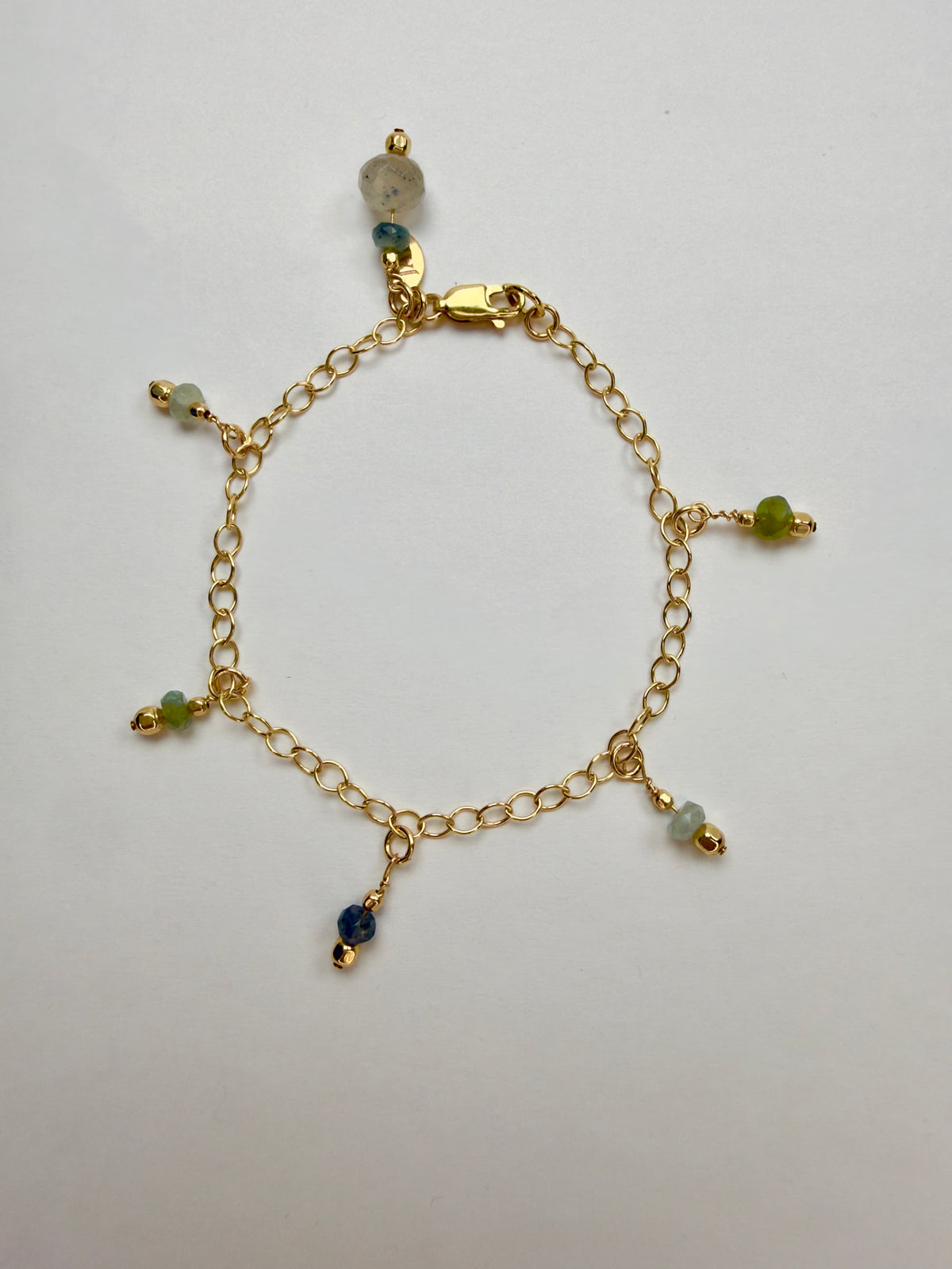 The Ottile - Moss Aquamarine Charm Drop Braceclet