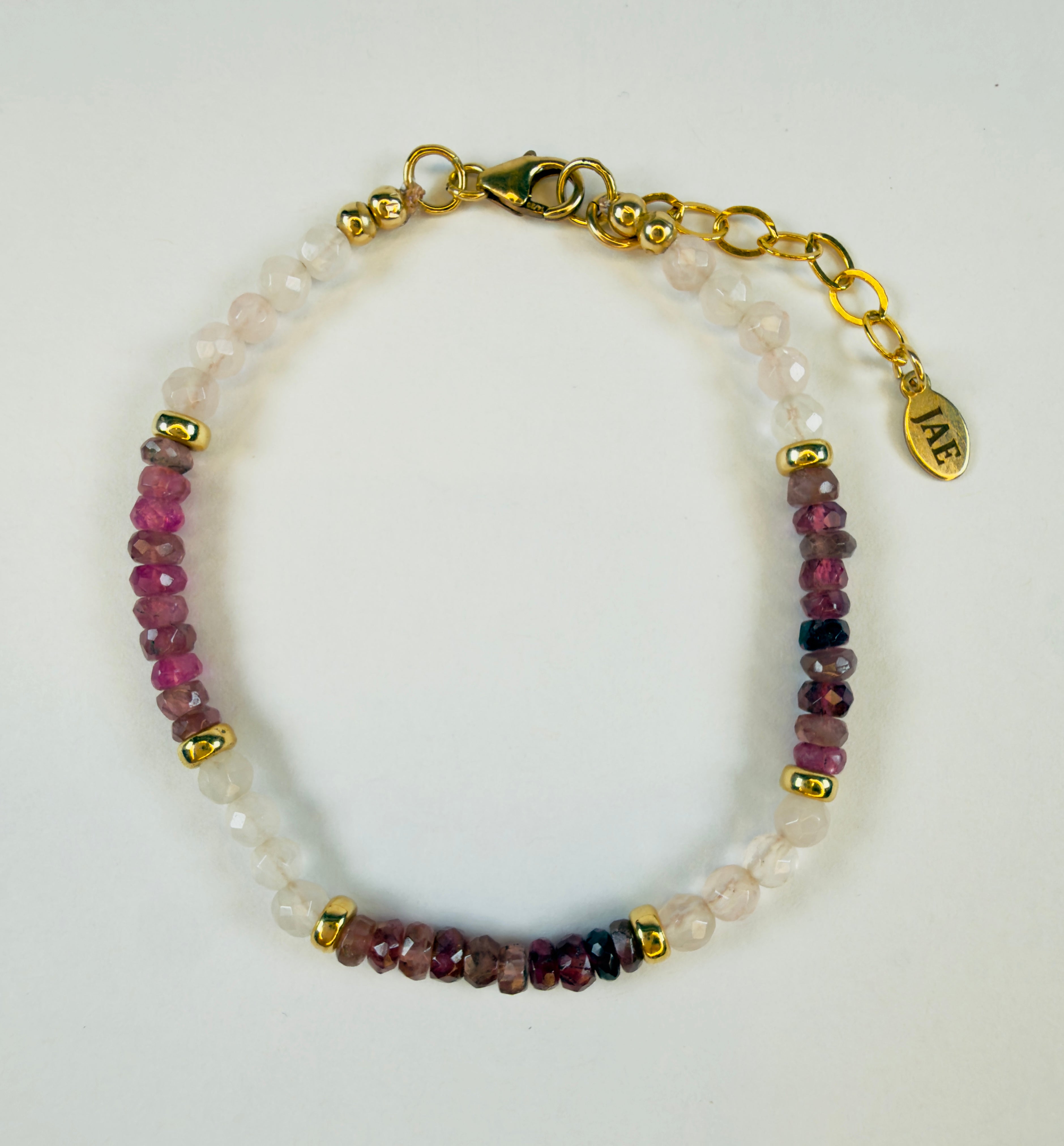 The Ann - Pink Tourmaline and Rose Quartz Adjustable Bracelet