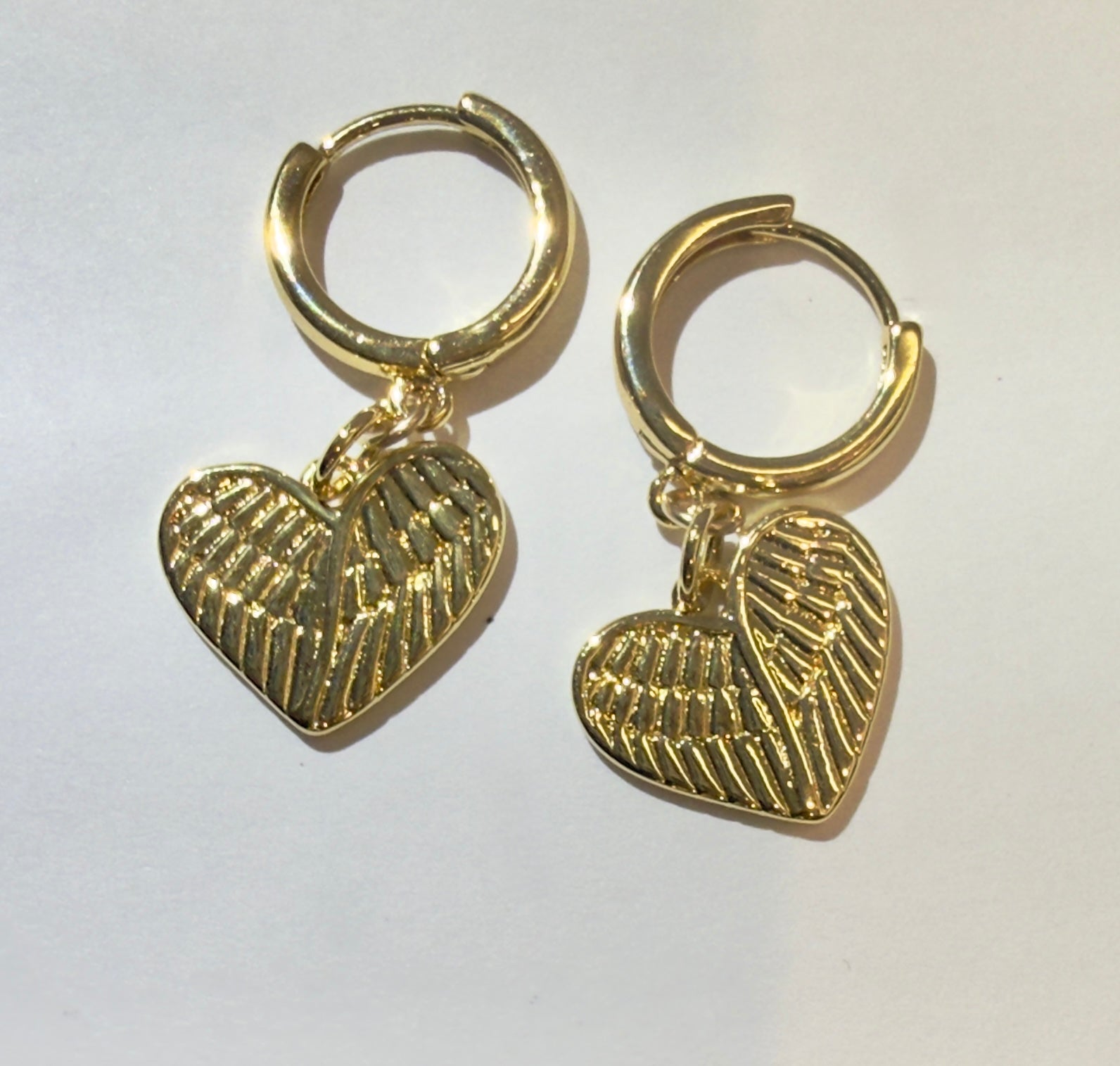 The Agnes- Winged Heart Drop Huggies Earrings
