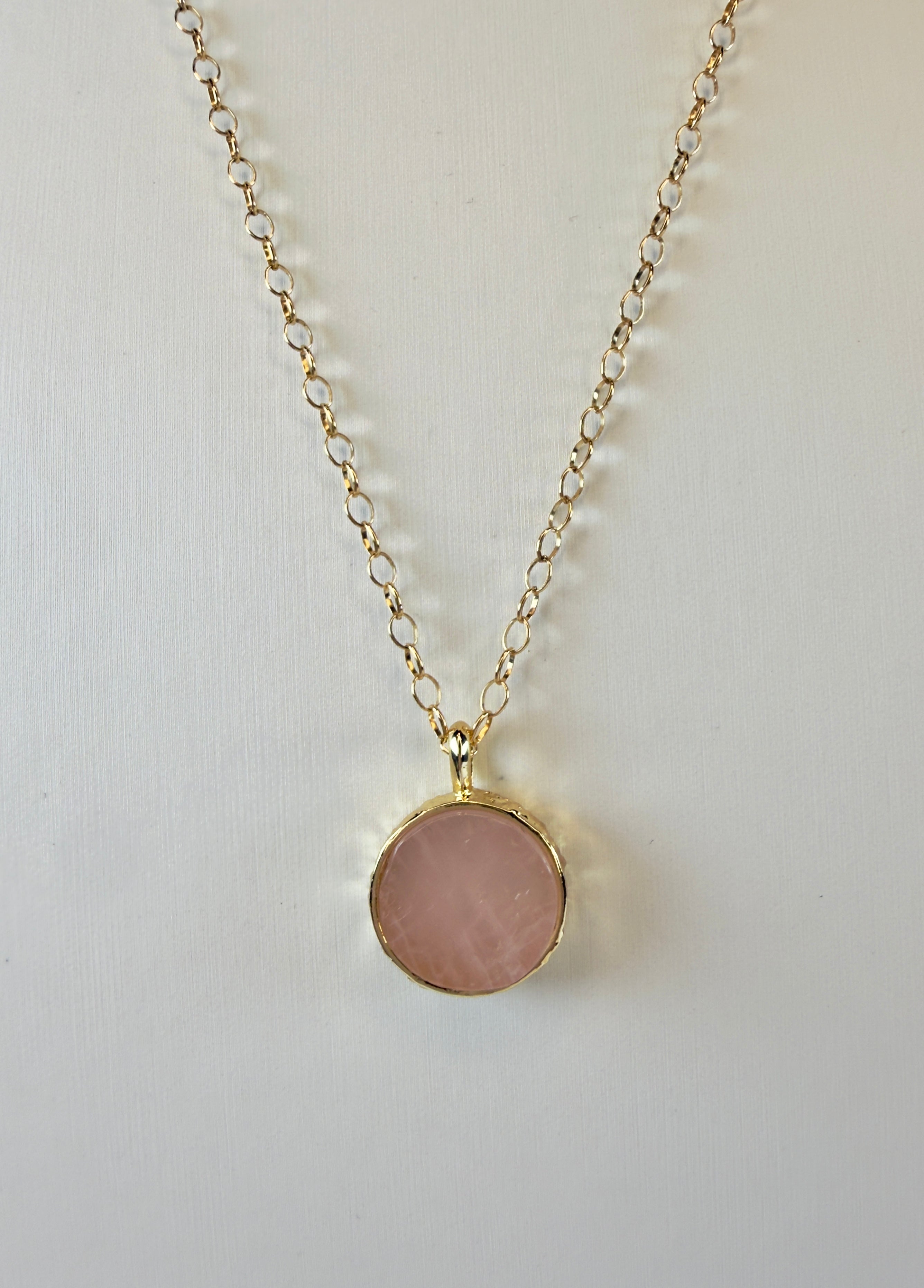 The Vera - Gold and Rose Quartz Medallion Necklace