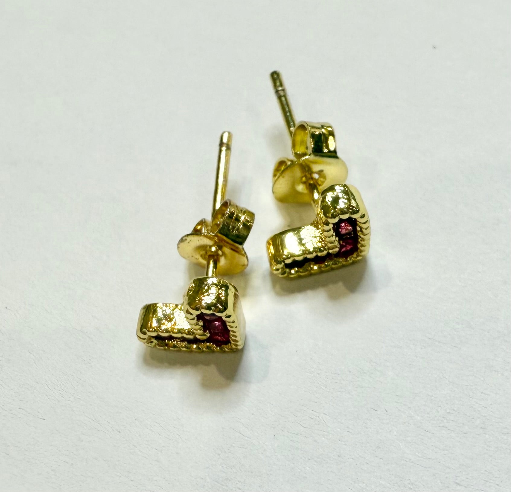 The Connie - Heart Stud Earrings with Dark Pink Cubic Zirconia Accents