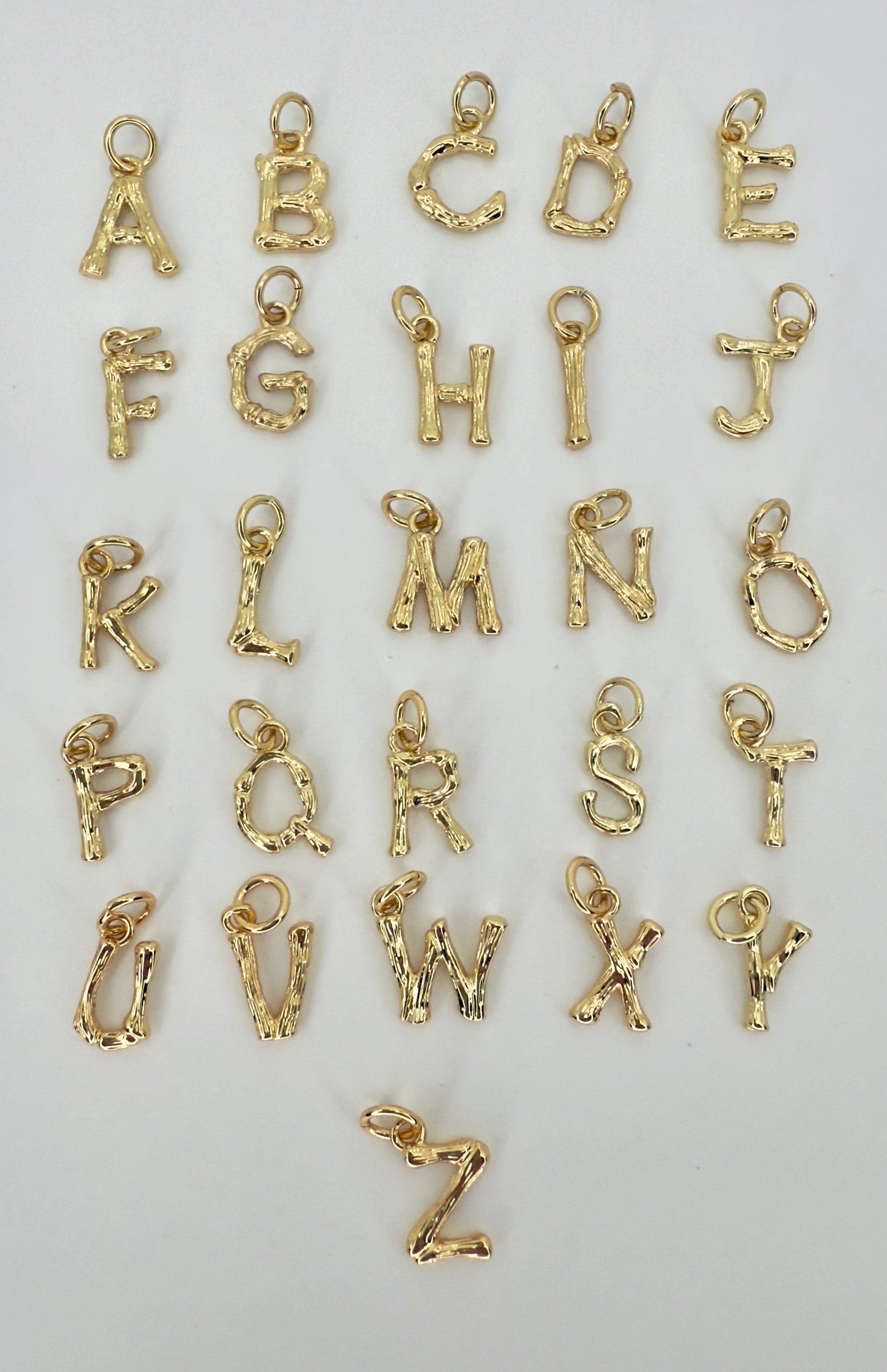 Gold Bamboo Initial/Letter Necklace A-Z, 16" & 18" Lengths