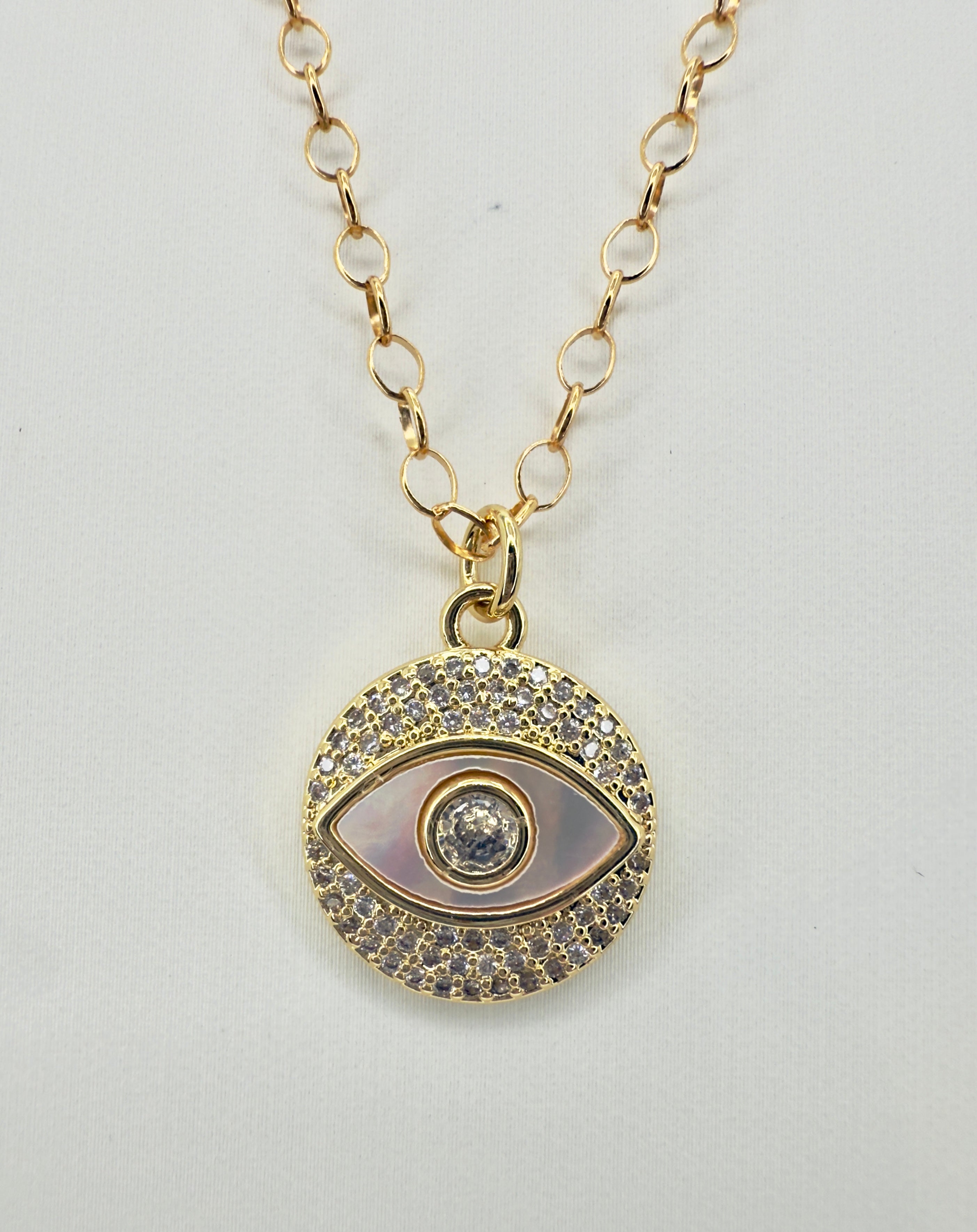 The Penelope - Evil Eye and Mother of Pearl Necklace - 20" Length