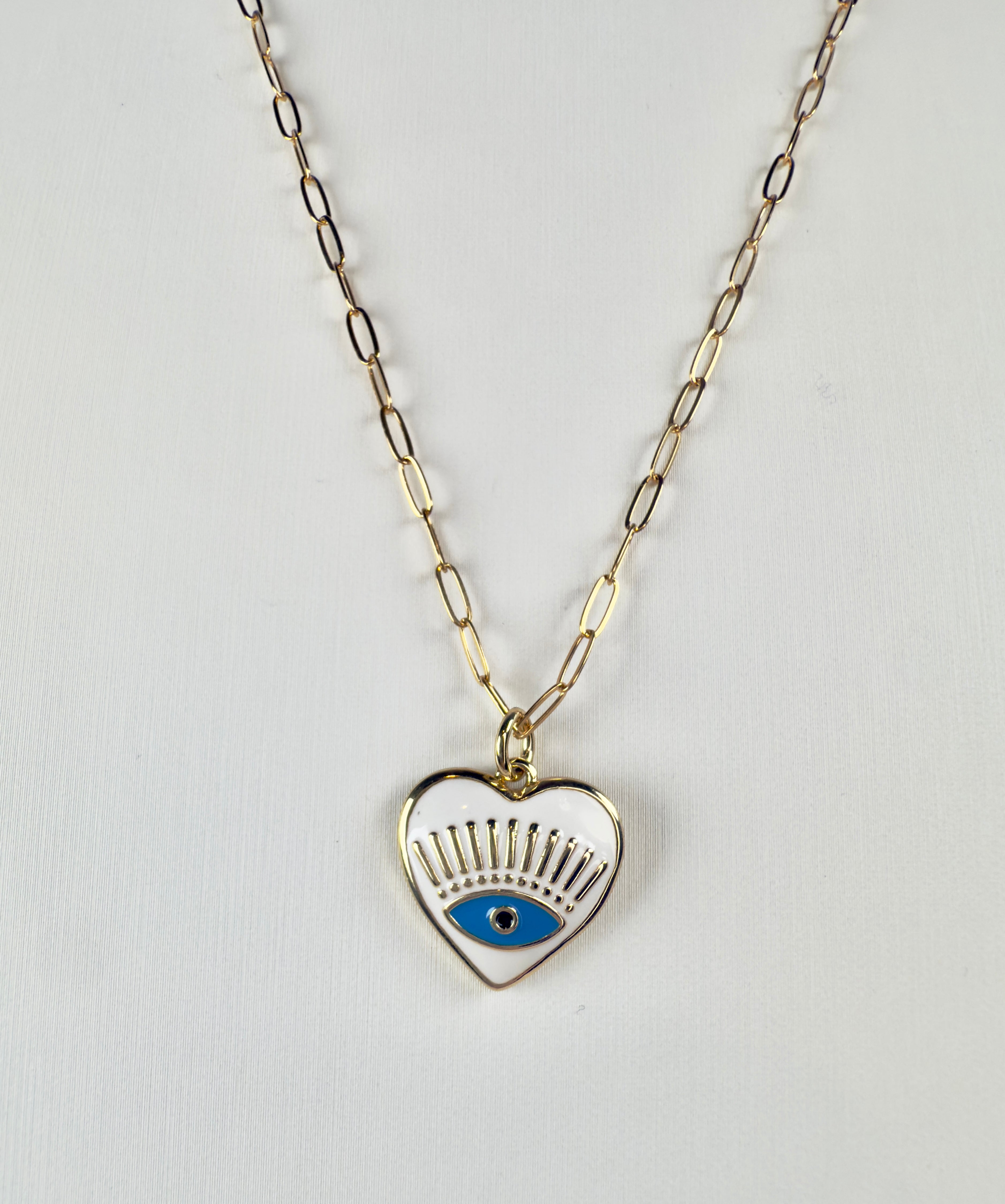 The Chora - White Enamel Evil Eye Heart Necklace