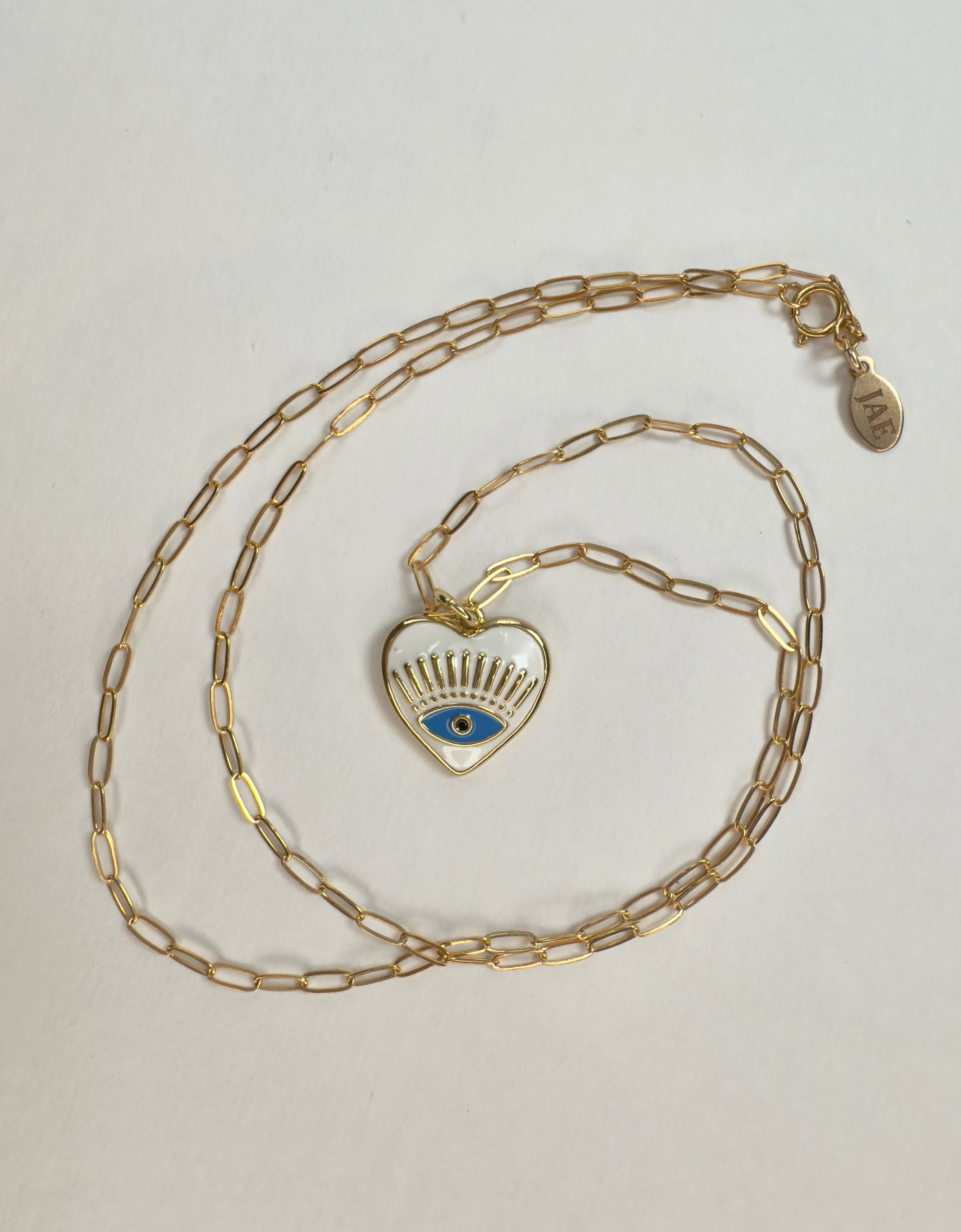 The Chora - White Enamel Evil Eye Heart Necklace
