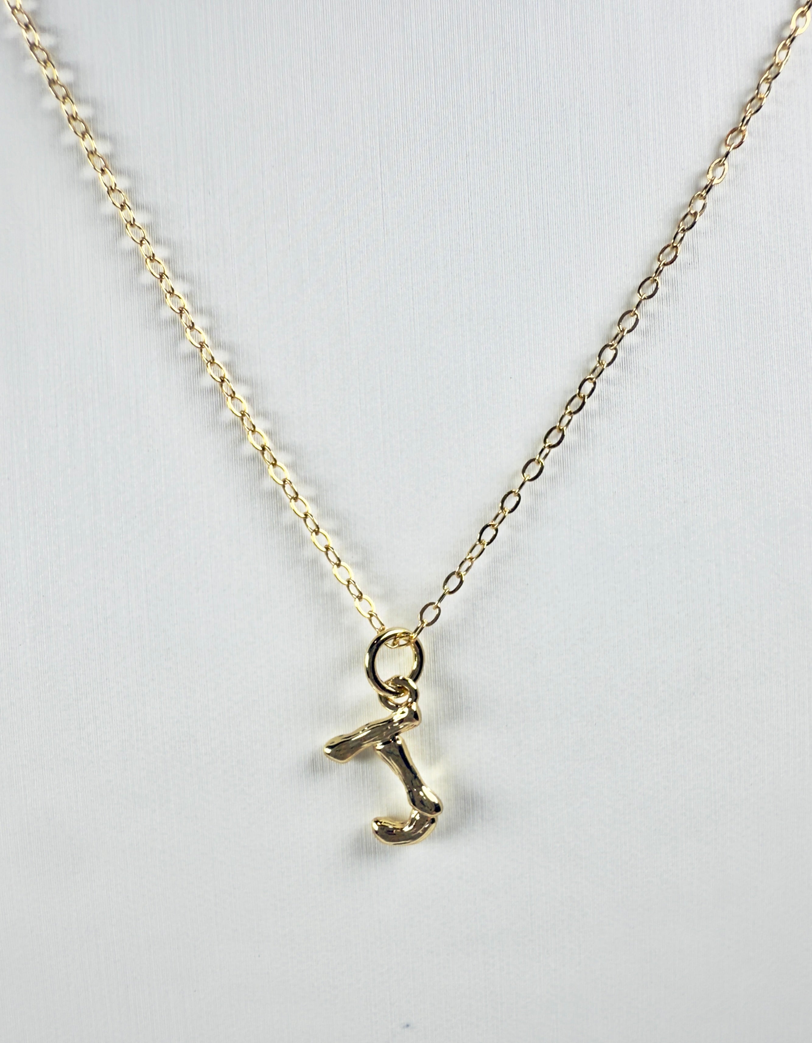 Gold Bamboo Initial/Letter Necklace A-Z, 16" & 18" Lengths