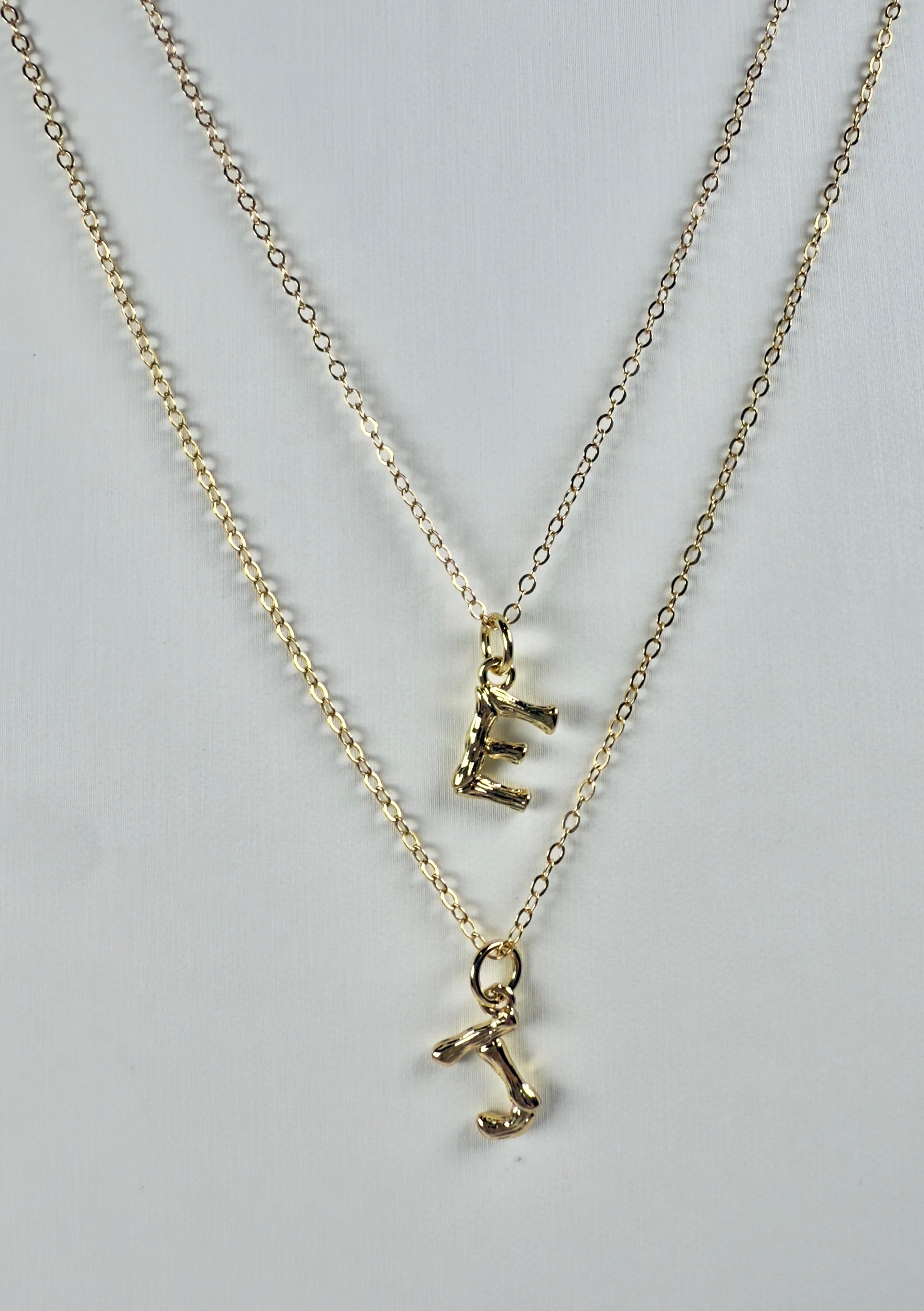 Gold Bamboo Initial/Letter Necklace A-Z, 16" & 18" Lengths