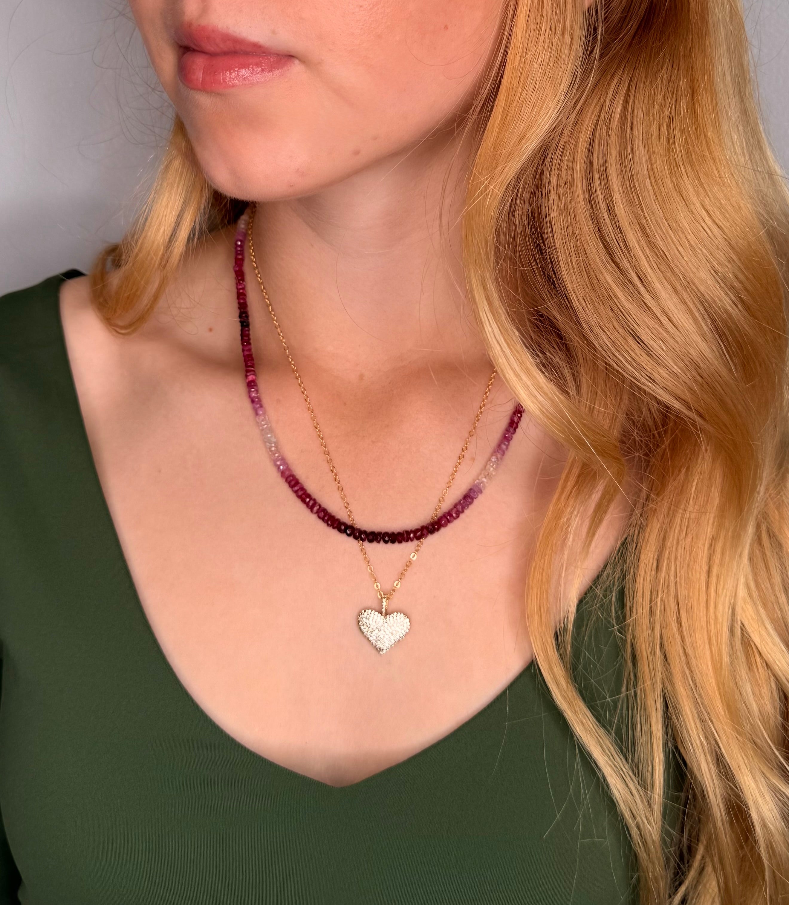 The Greta - Ombre Shaded Ruby and White Sapphire Beaded Necklace