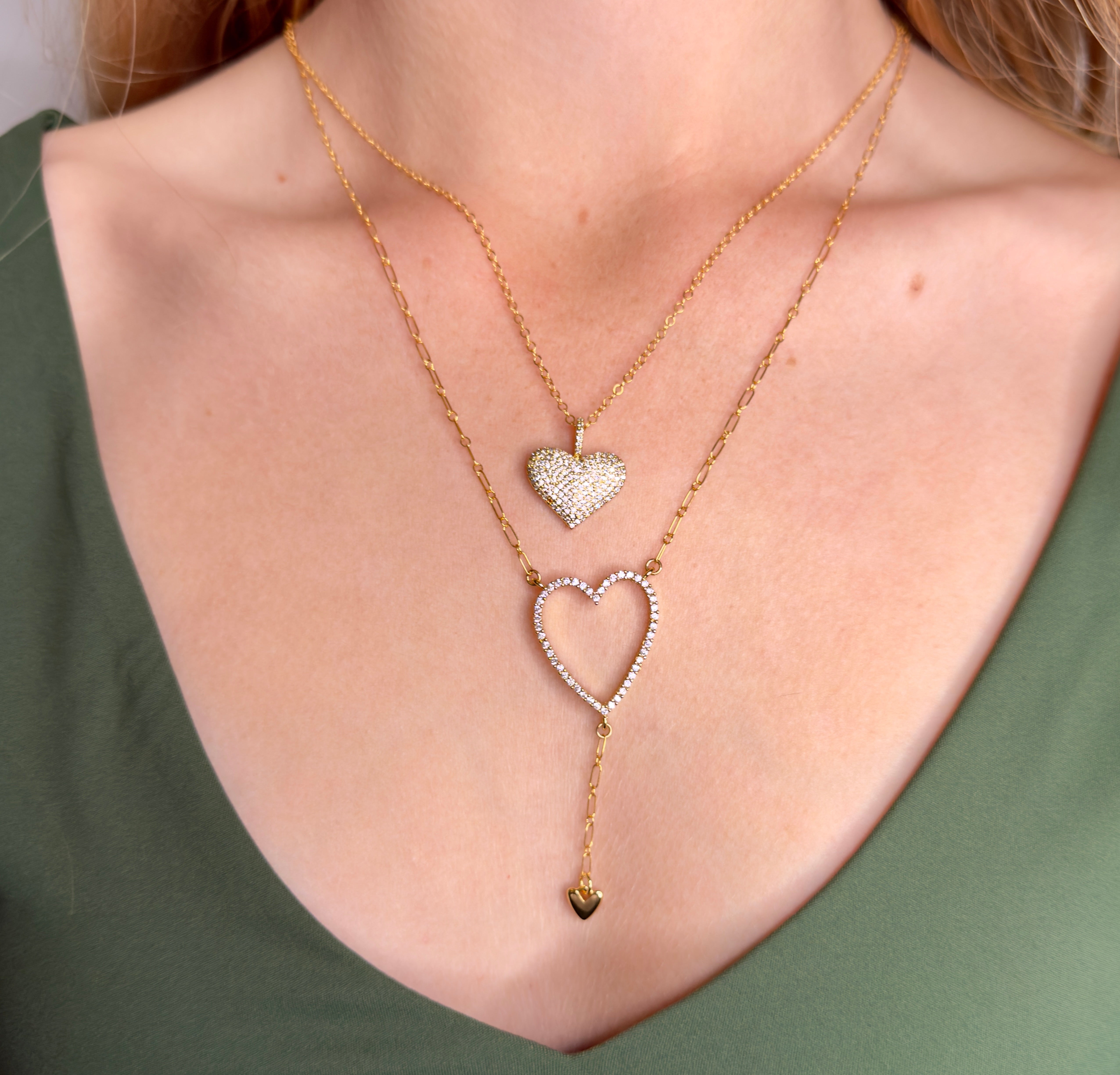 The Margot - Domed Pavé Heart Pendant Necklace