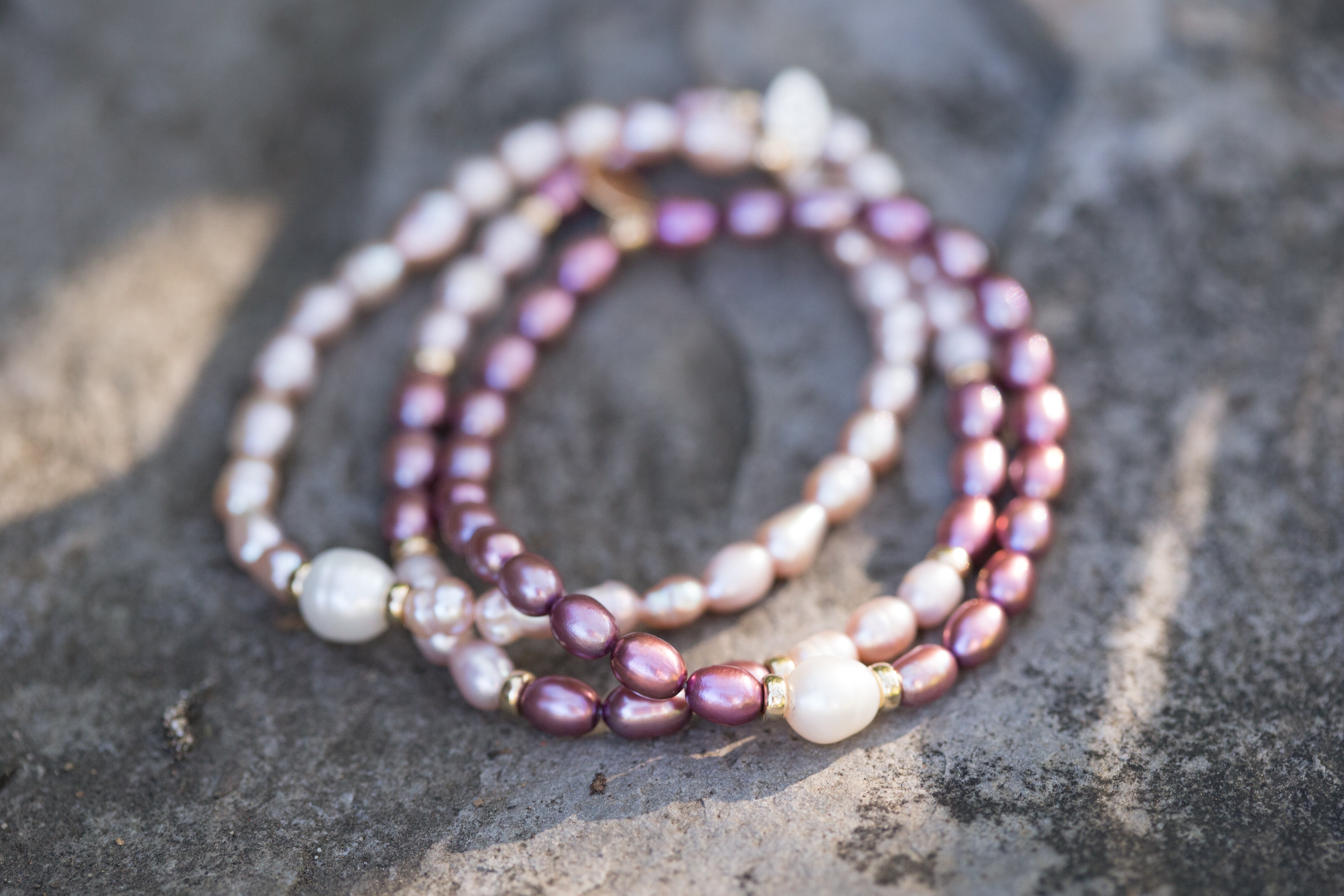 The Emma -  Light Pink and Mauve Pink Freshwater Pearl Bracelet - (Slip-On Style)