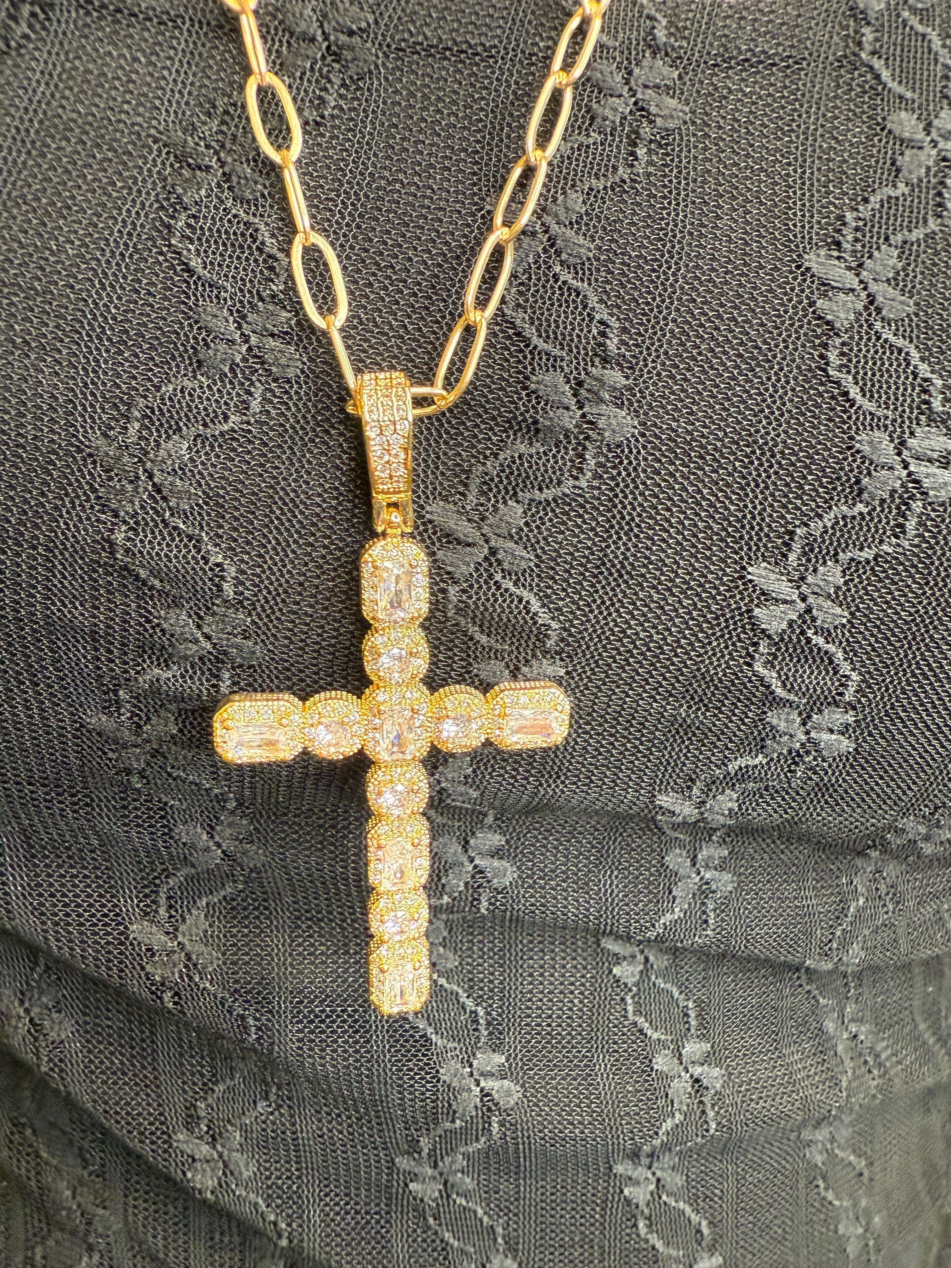 The Dionysius - Giant Cross with Cubic Zirconia Pendant Necklace