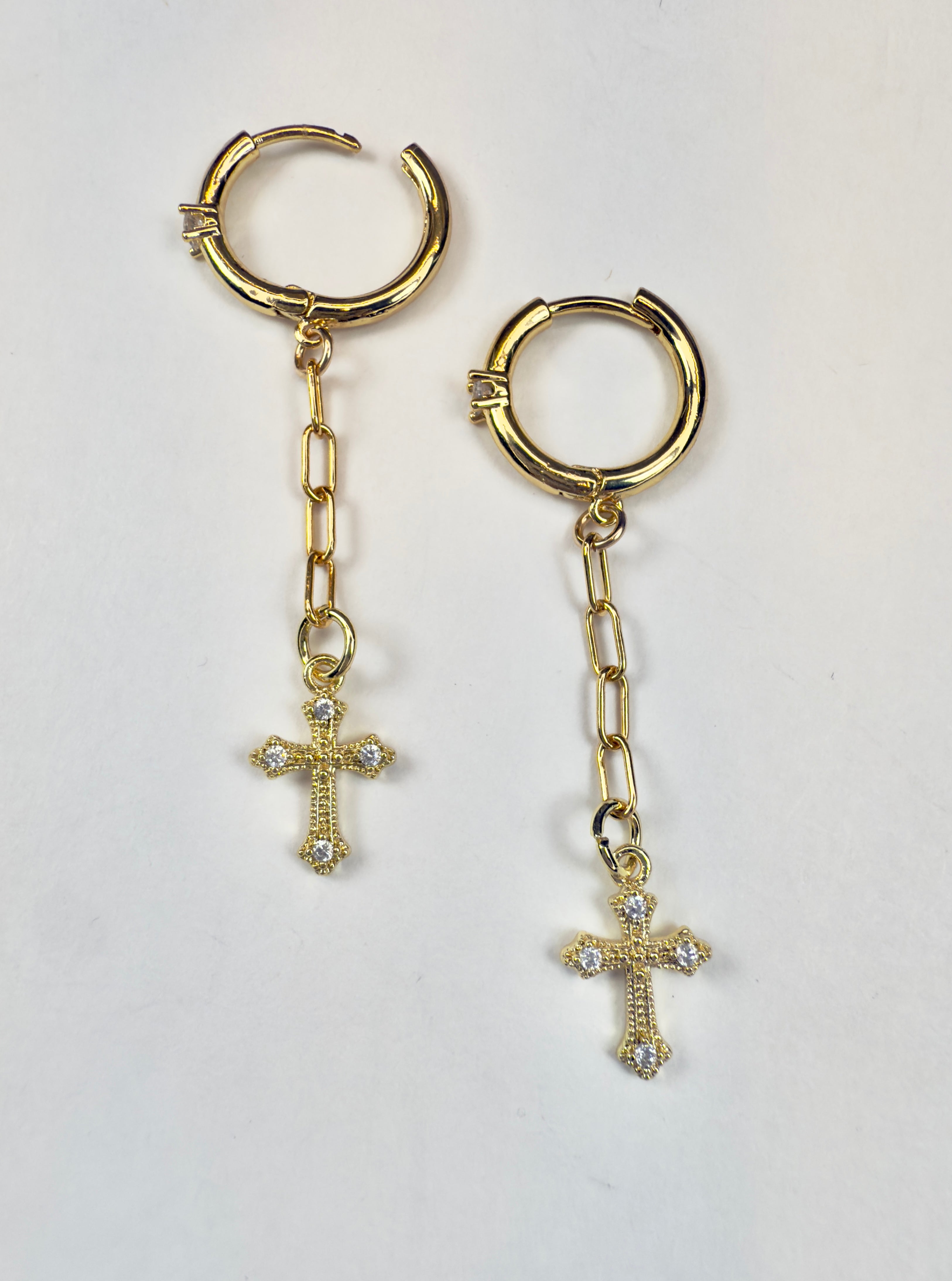 "The Linus" Huggie with Cross Earrings