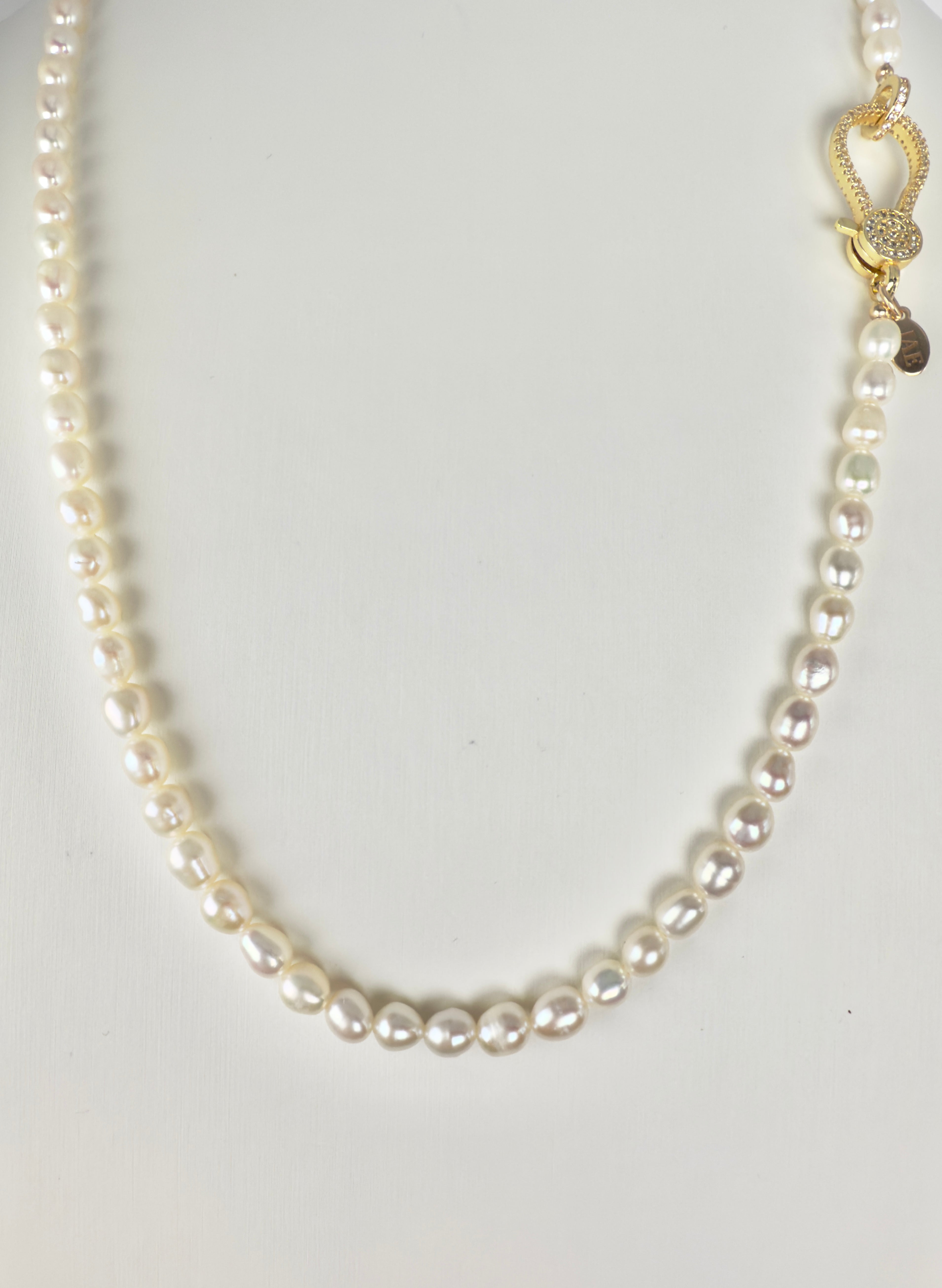 The Victor - Freshwater Pearl with a Gold and Pave Lobster Clasp Necklace