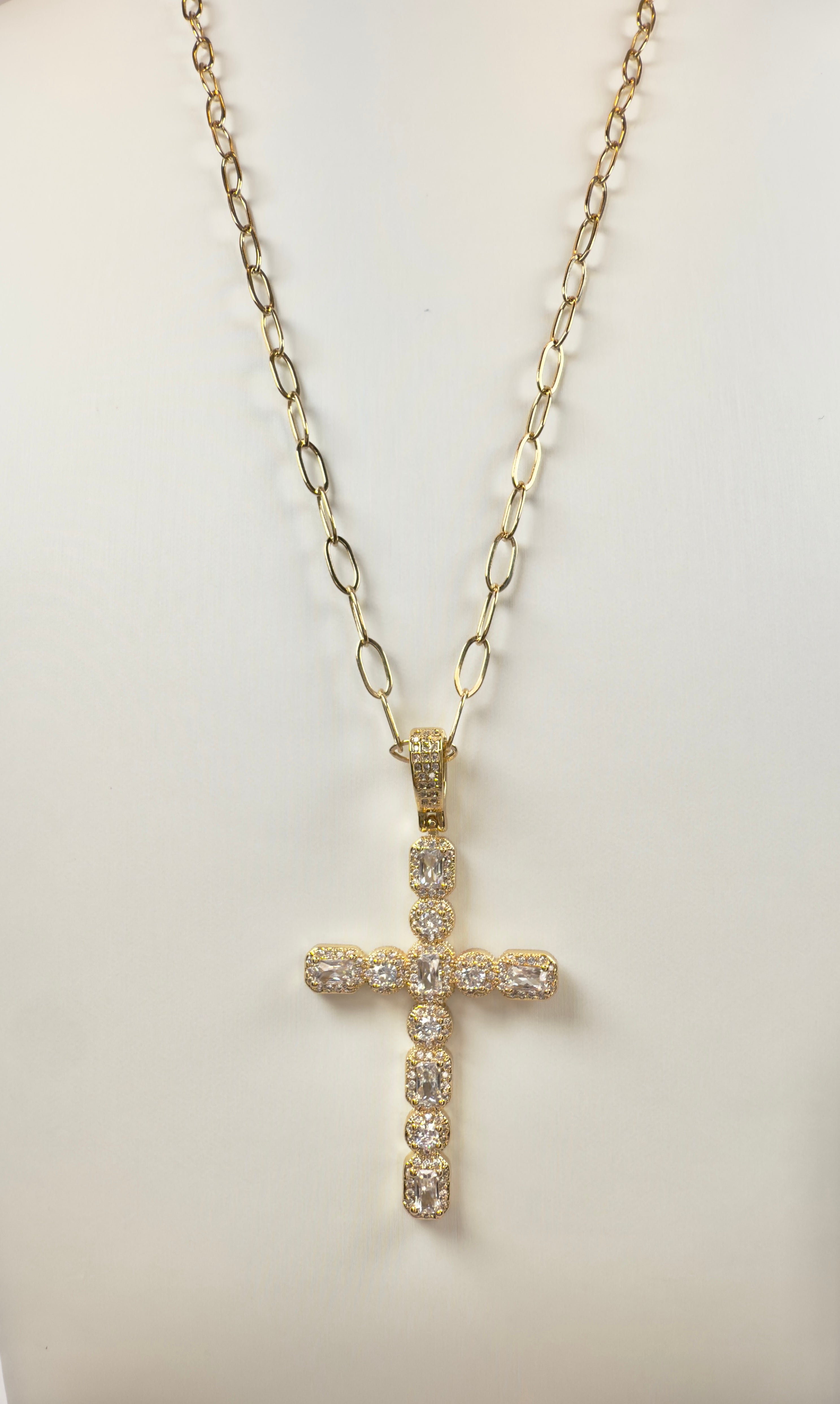 The Dionysius - Giant Cross with Cubic Zirconia Pendant Necklace