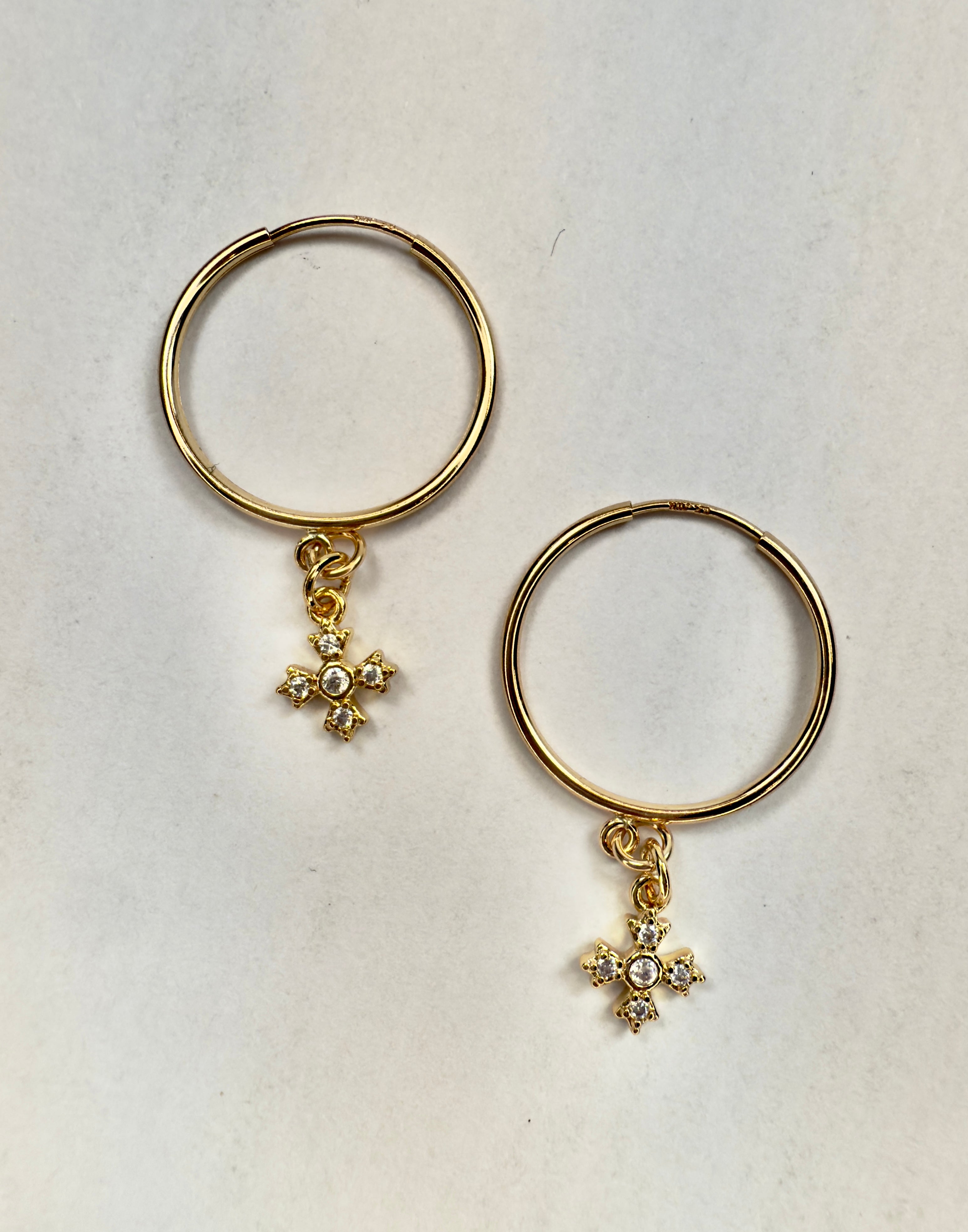 The Adrian - Gold Hoop with Greek Cross Earrings