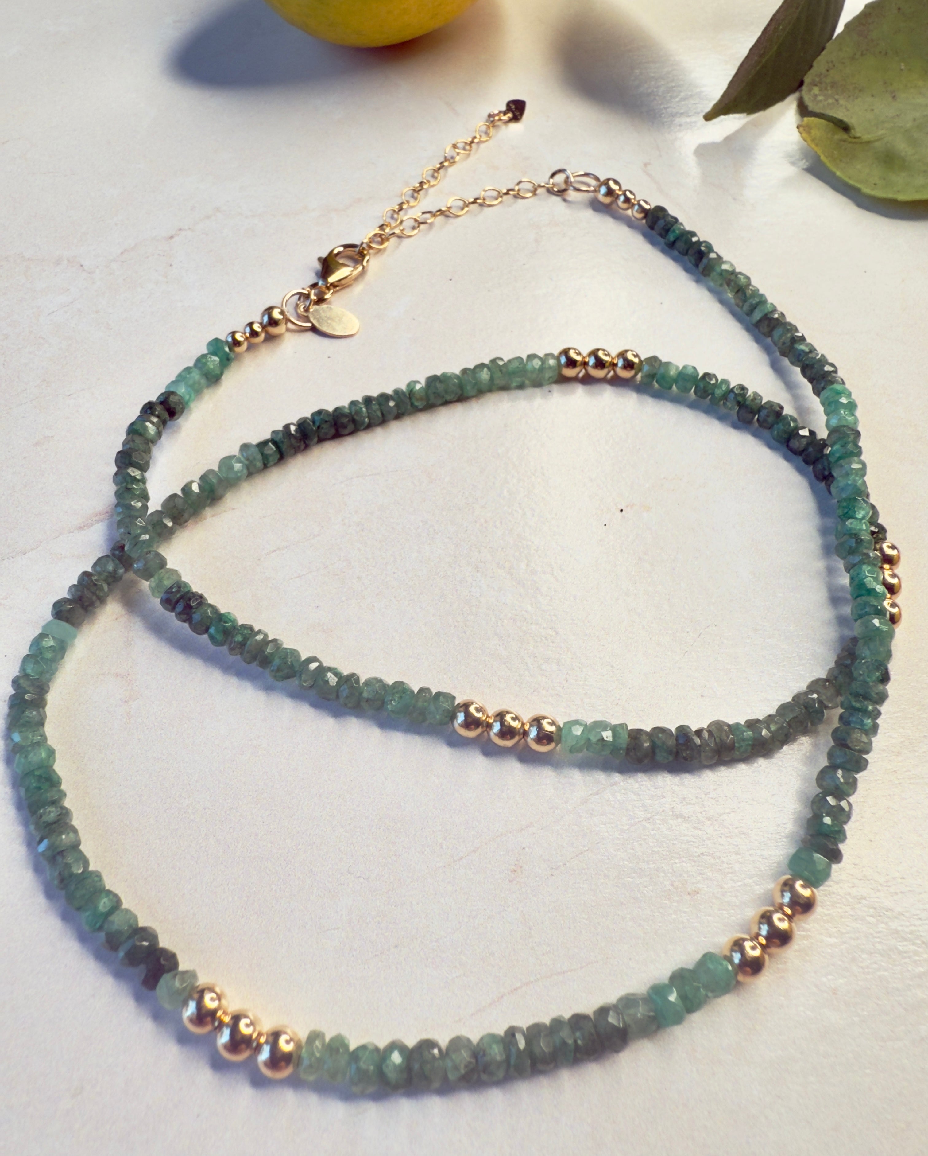 The Jewel - Emerald with Gold Bead Necklace